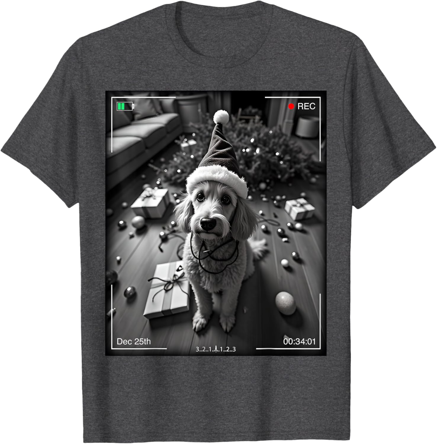 Christmas Poodle Caught on Camera T-Shirt for Dog Lovers and Festive Fun - 3