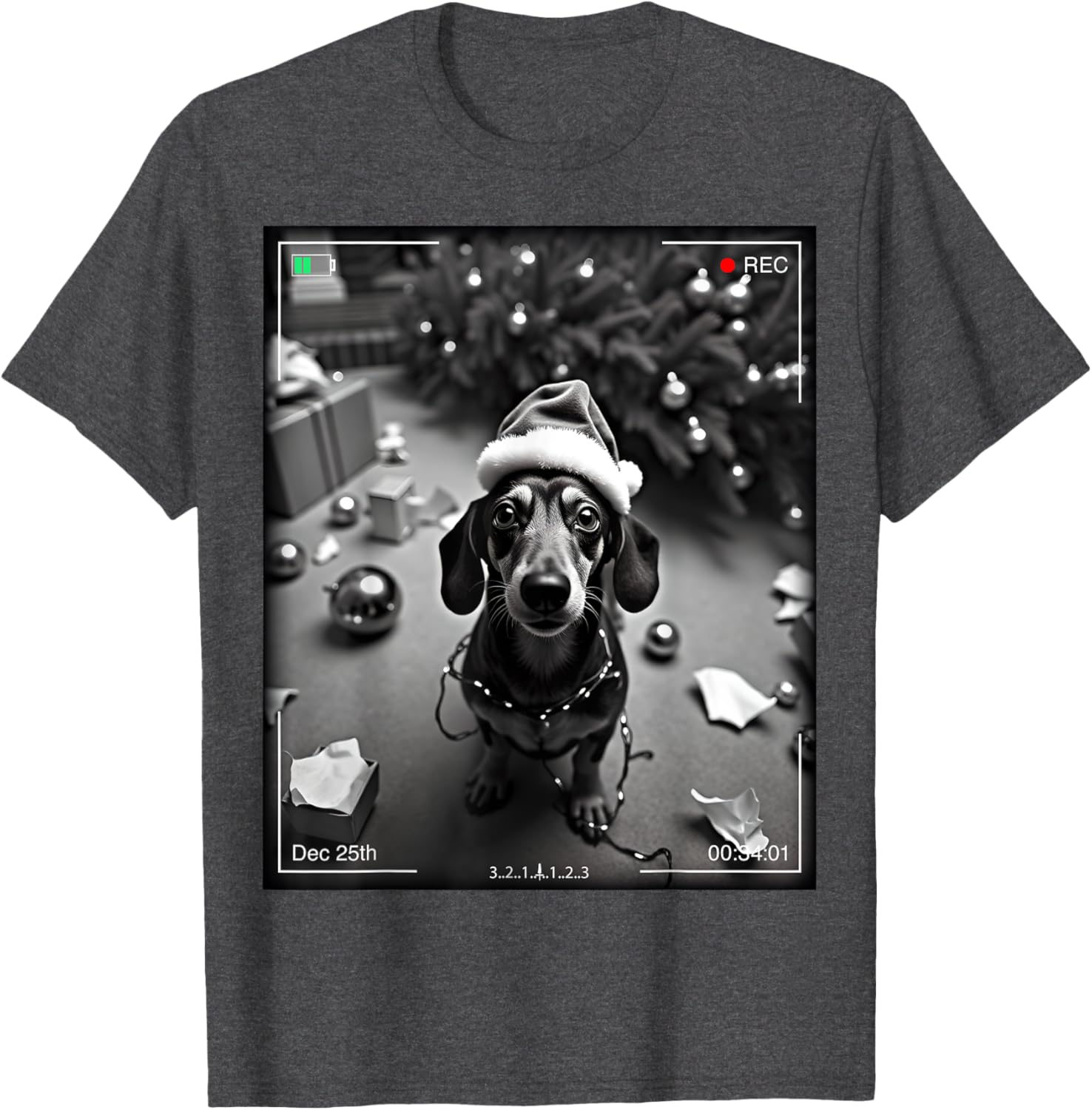Adorable Christmas Dachshund Caught On Camera T-Shirt for Pet Lovers - 1
