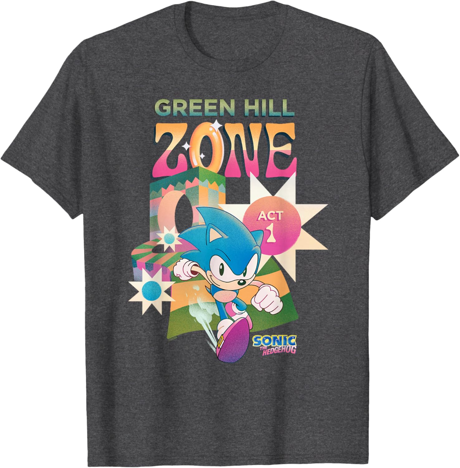 Sonic The Hedgehog Green Hill Zone Act 1 Retro Logo T-Shirt for Gamers - 5