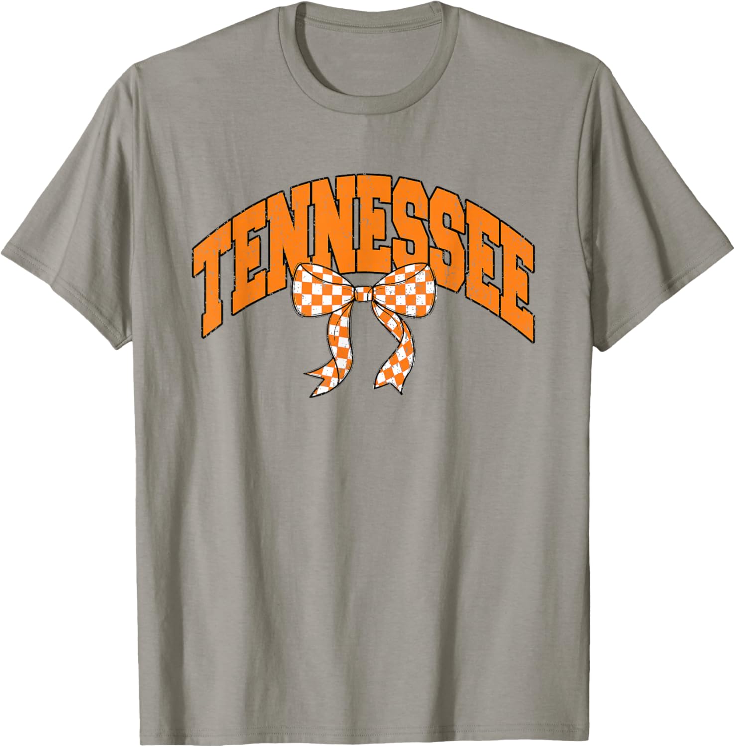 Preppy Tennessee Orange and White Checkerboard Bow T-Shirt for Women - 3