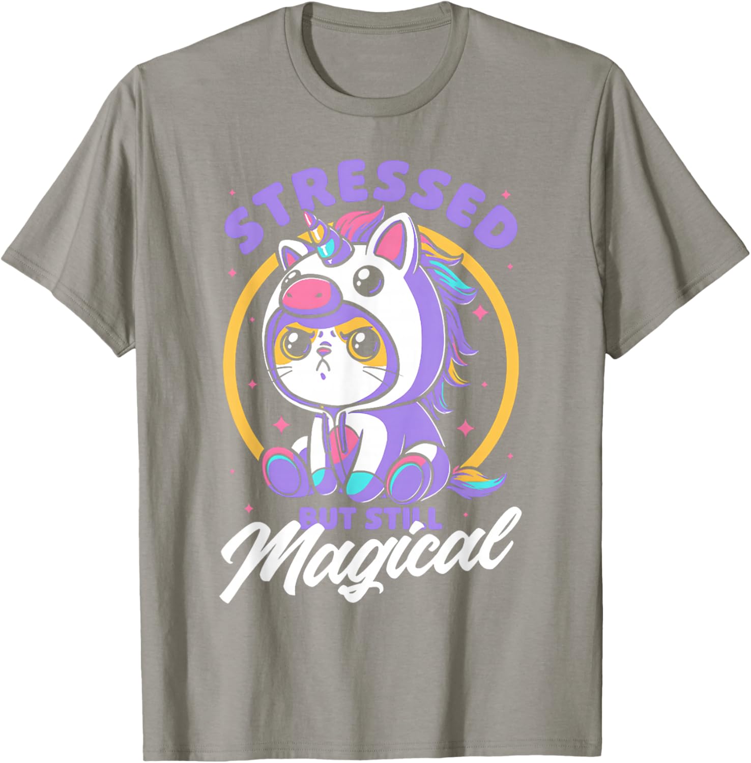 Stressed But Still Magical Cute Cat Unicorn T-Shirt for Cat Lovers - 14