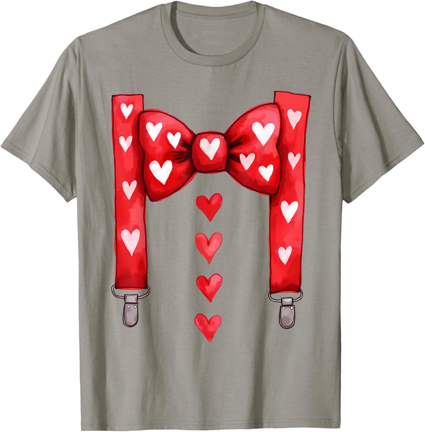 Red Hearts Bow Tie Suspenders T-Shirt for Toddler Boys Valentine's Day - 3