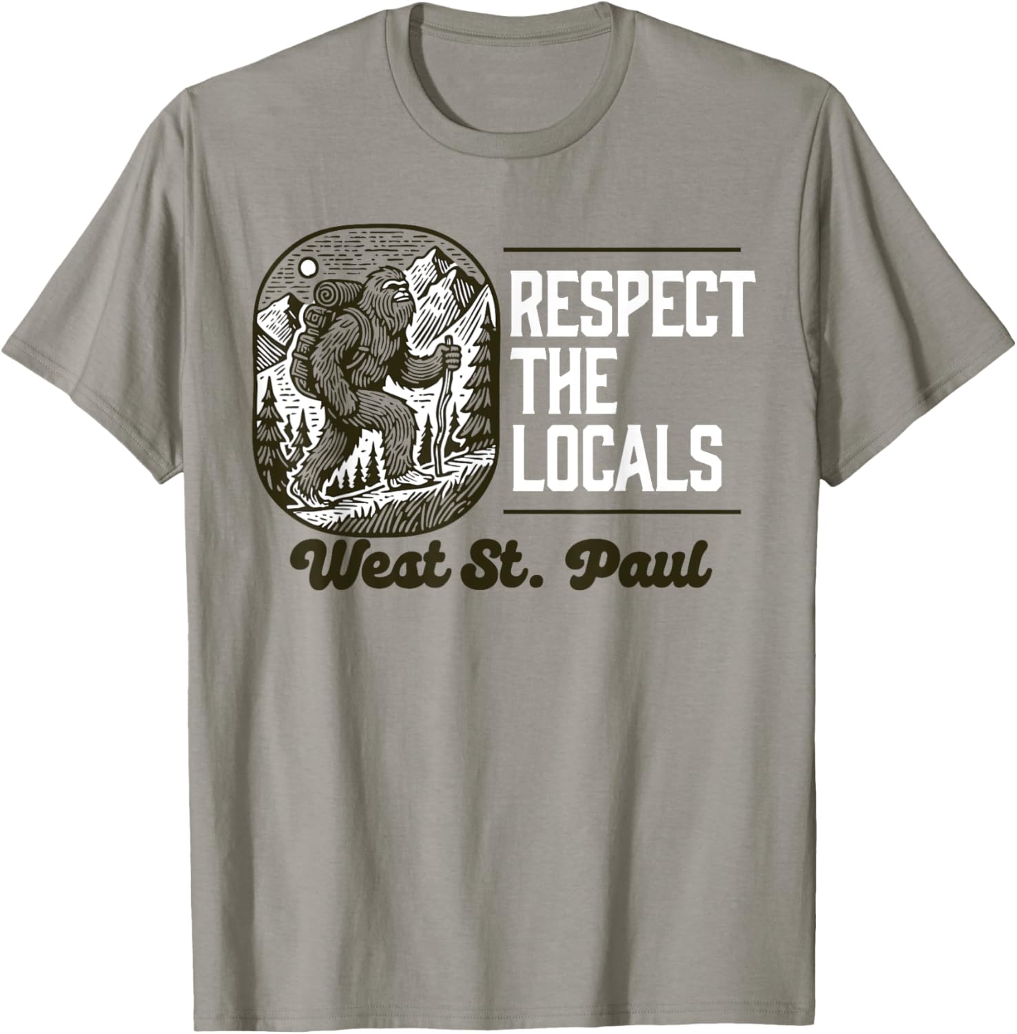 West St. Paul Respect the Locals Bigfoot Hiking T-Shirt for Adventure Lovers - 1