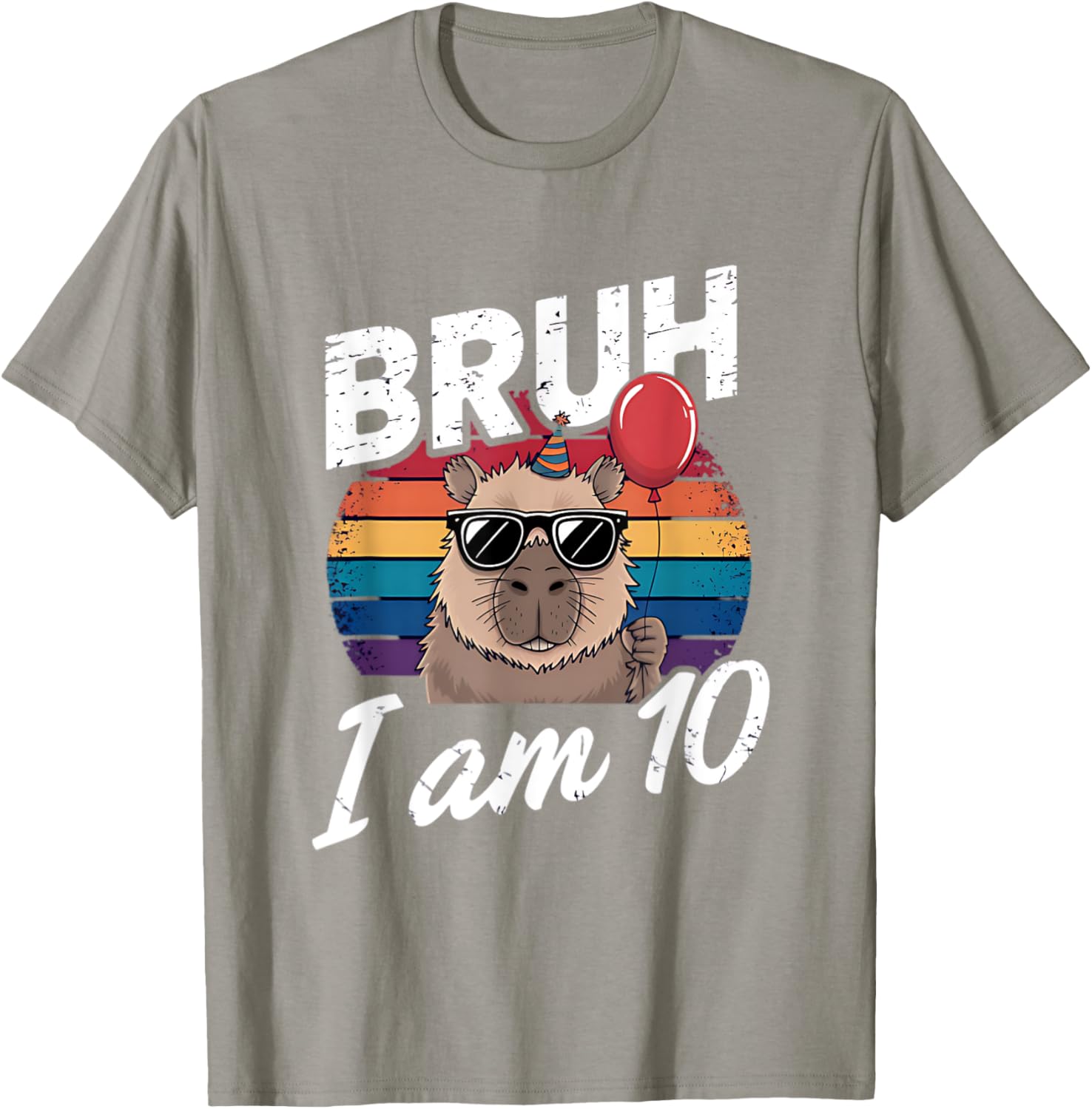 Retro Sunset Capybara T-Shirt for Kids' 10th Birthday Celebration - 14