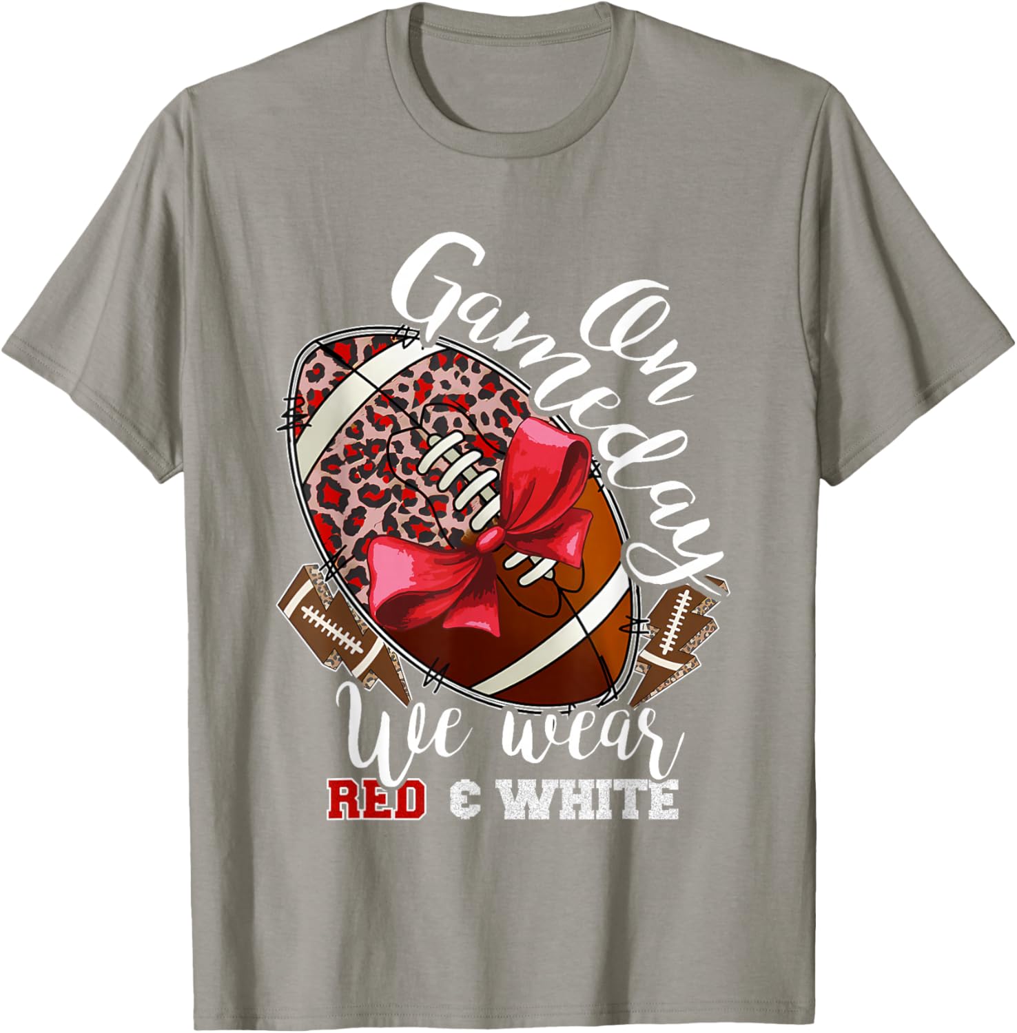 On Gameday Football We Wear Red and White School Spirit T-Shirt - 15