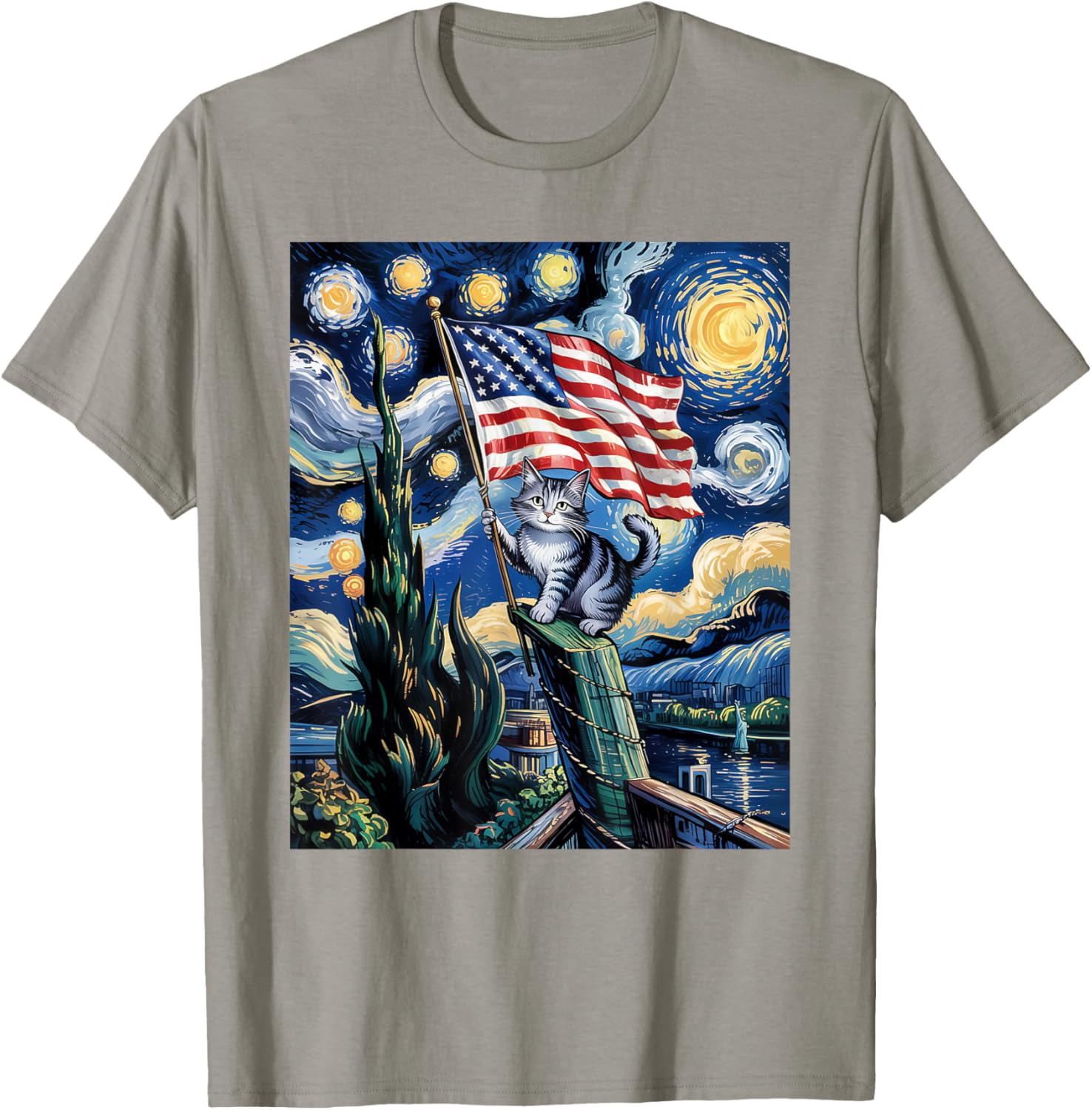 Starry Night Patriotic Cat T-Shirt for 4th of July Celebrate in Style - 18
