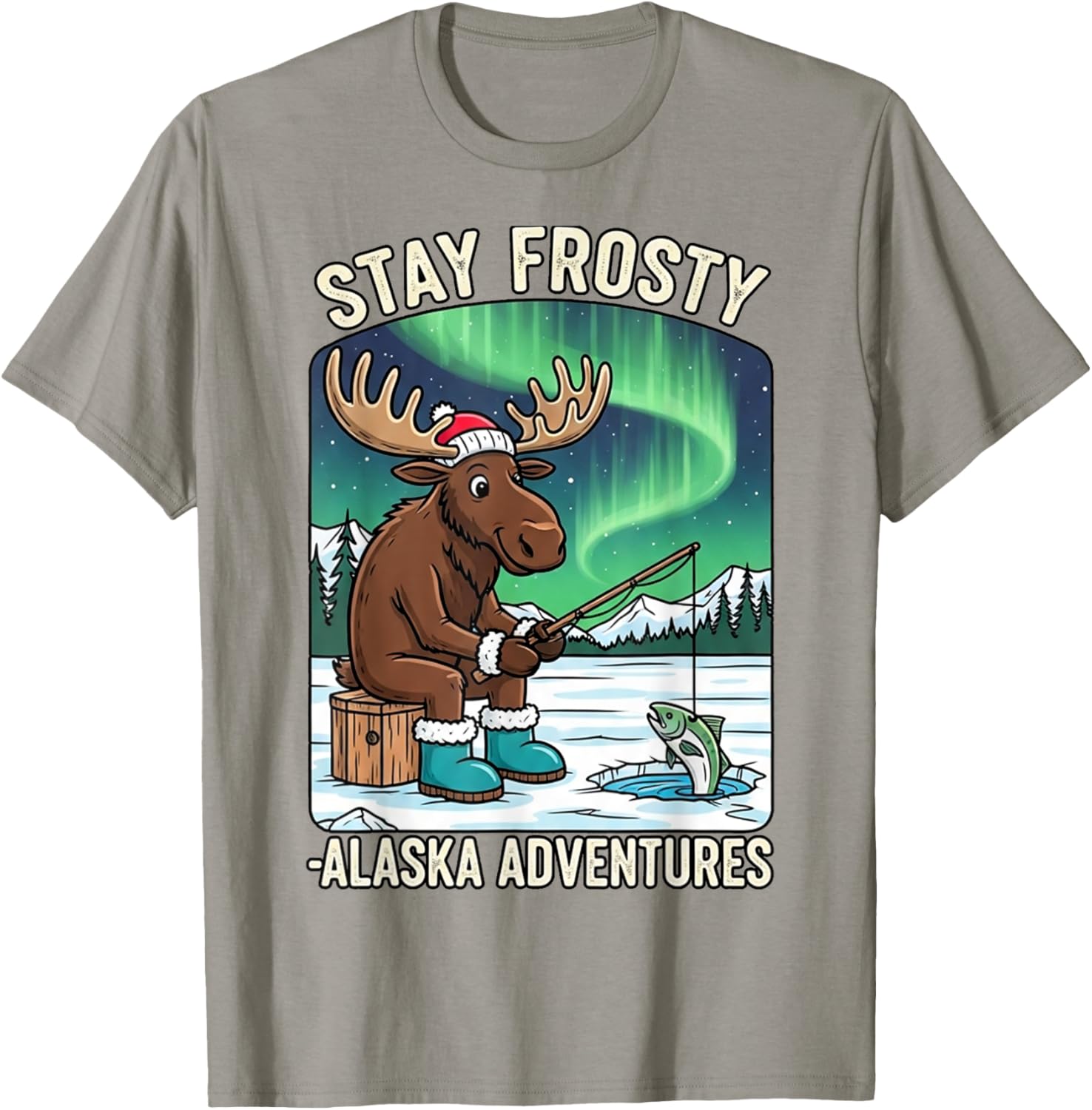 Stay Cold Frosty Moose Ice Fishing T-Shirt for Alaska Winter Adventures - 7