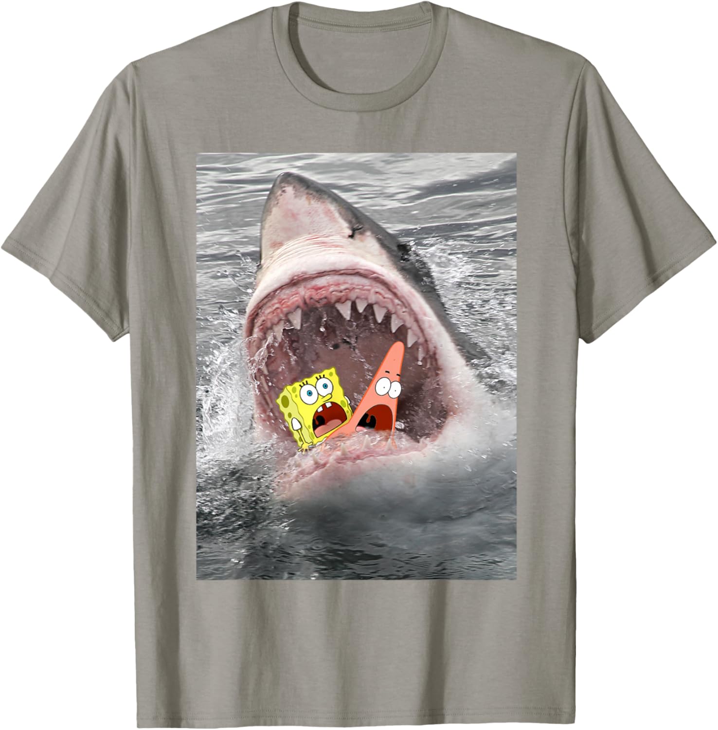 Spongebob SquarePants Shark Attack Funny T-Shirt for Cartoon Fans - 7