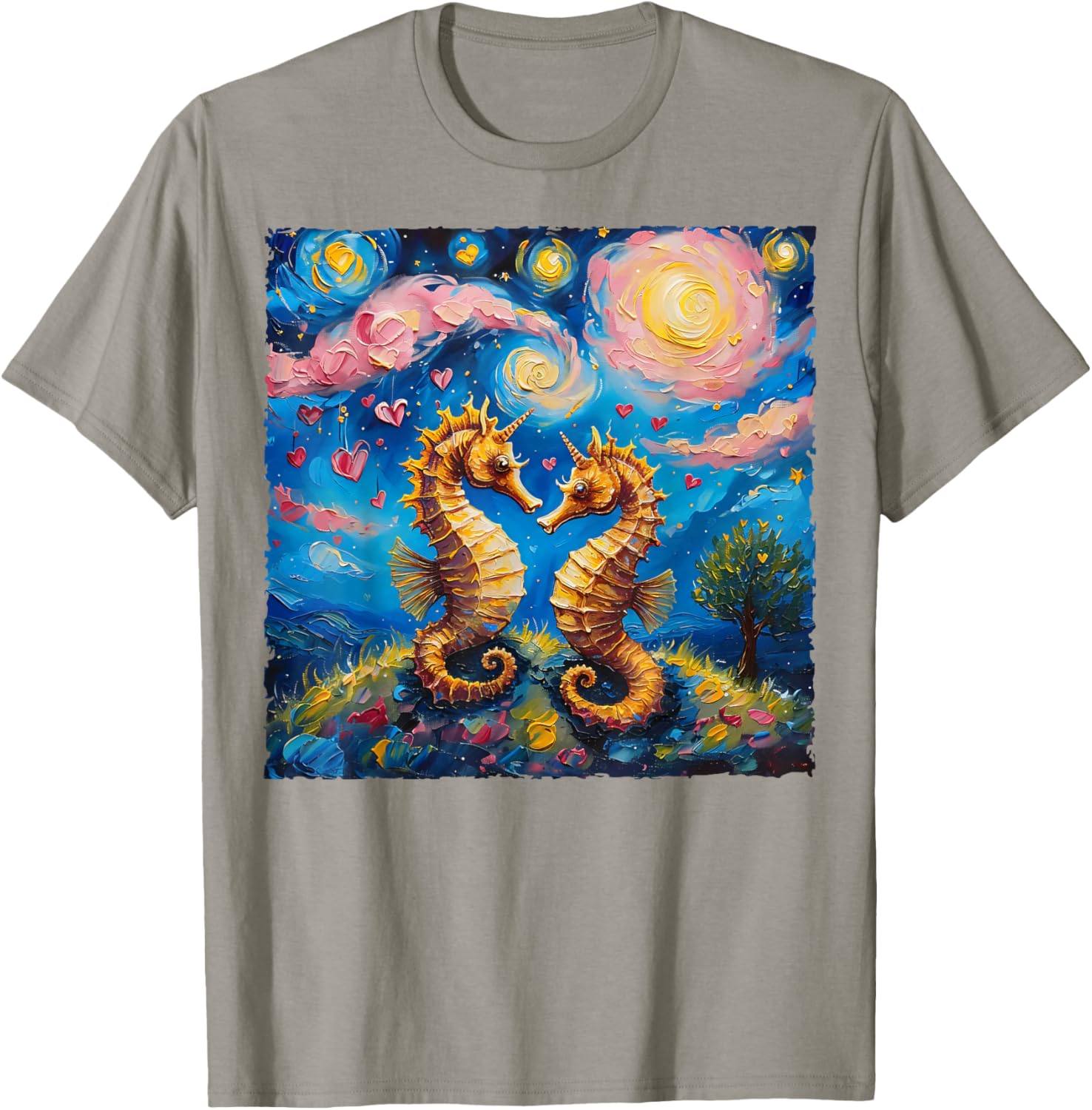 Seahorse Van Gogh Starry Night Couples T-Shirt for Valentine's Day Gift - 23