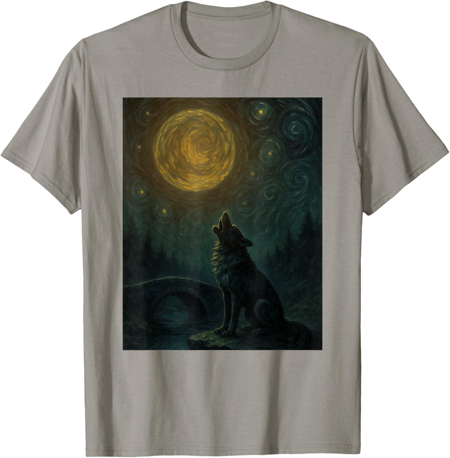 Wolf Starry Night Van Gogh Graphic T-Shirt for Art Lovers and Fashionistas - 17