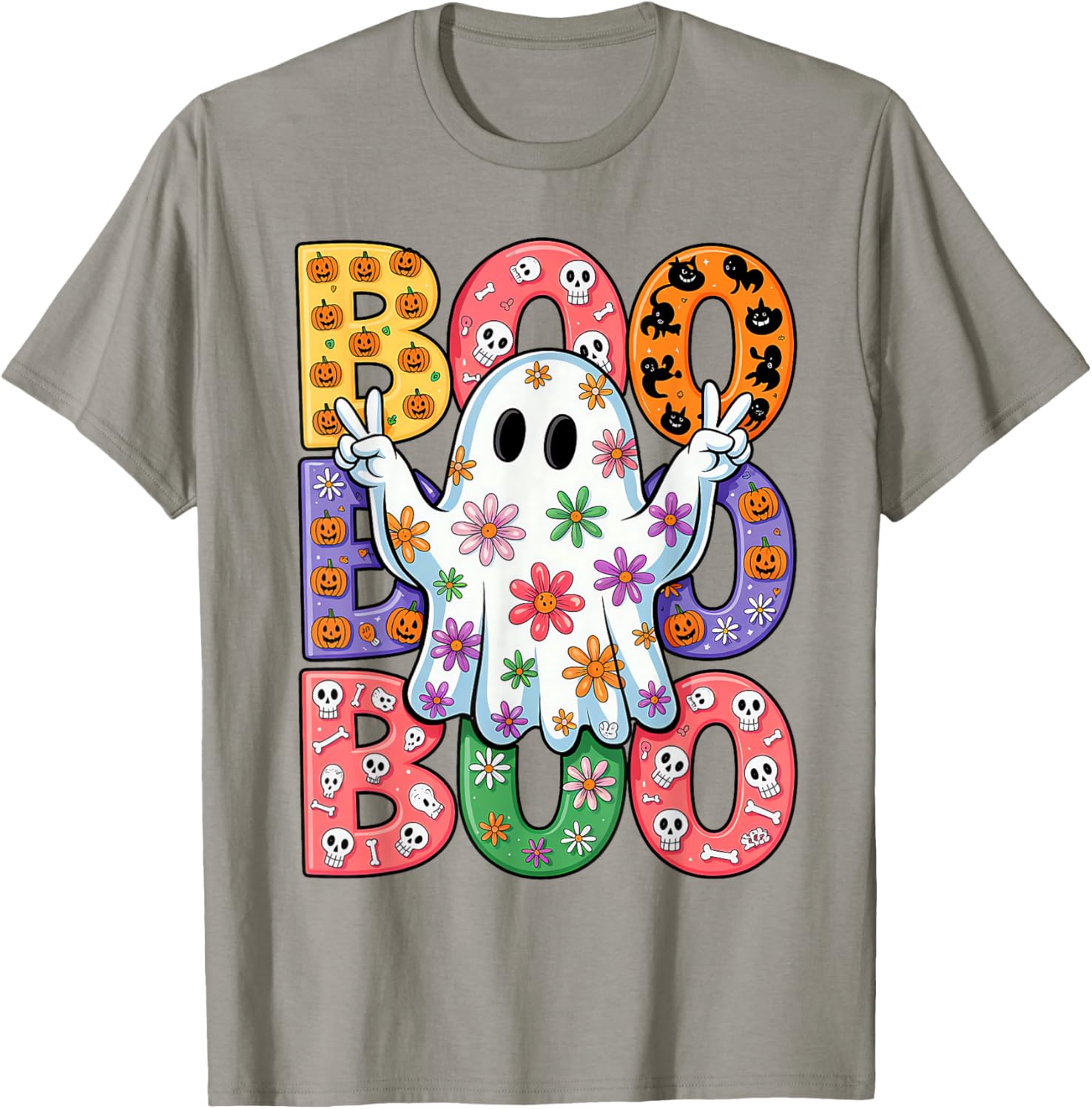 Cute Ghost Floral Halloween T-Shirt for Kids - Spooky Season Fun - 18