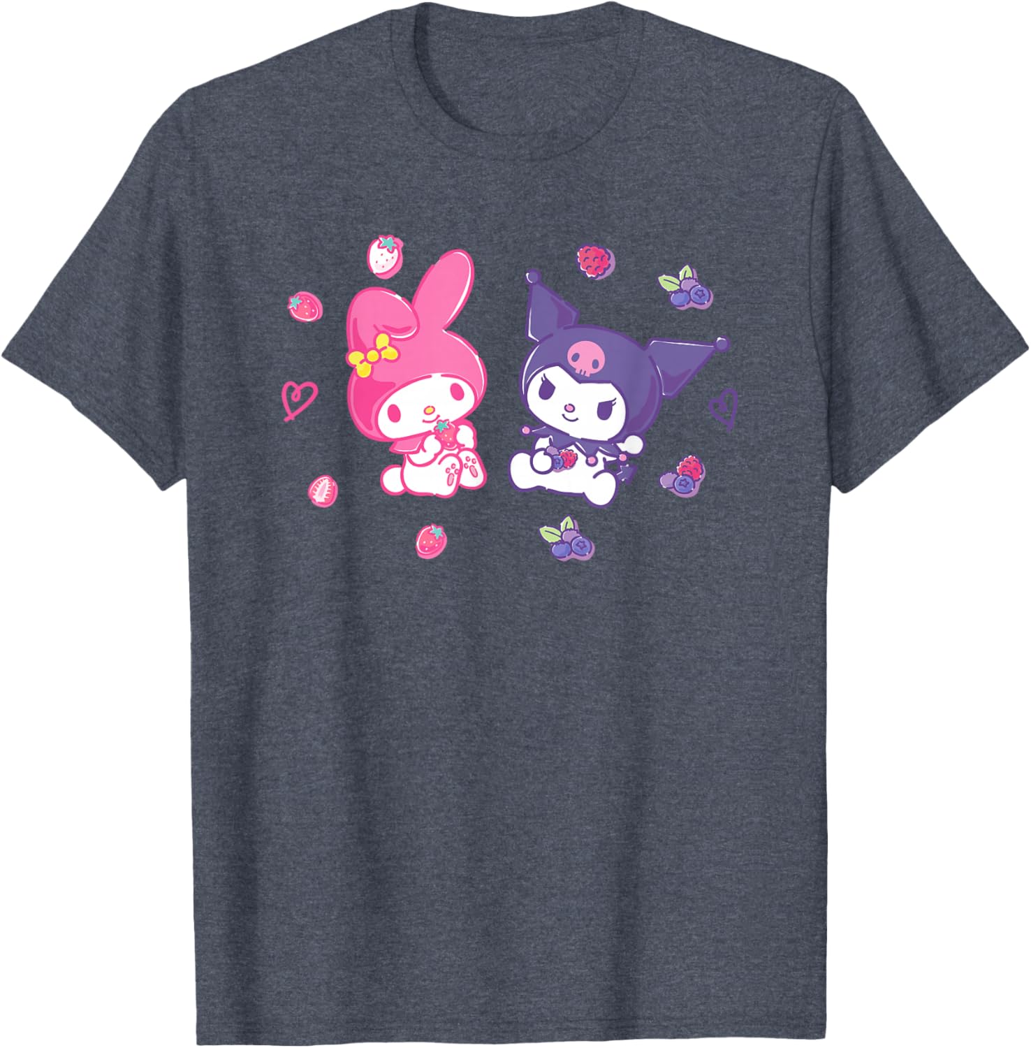 Sanrio Kuromi and My Melody Berry T-Shirt for Kids, Small Black Design - 9