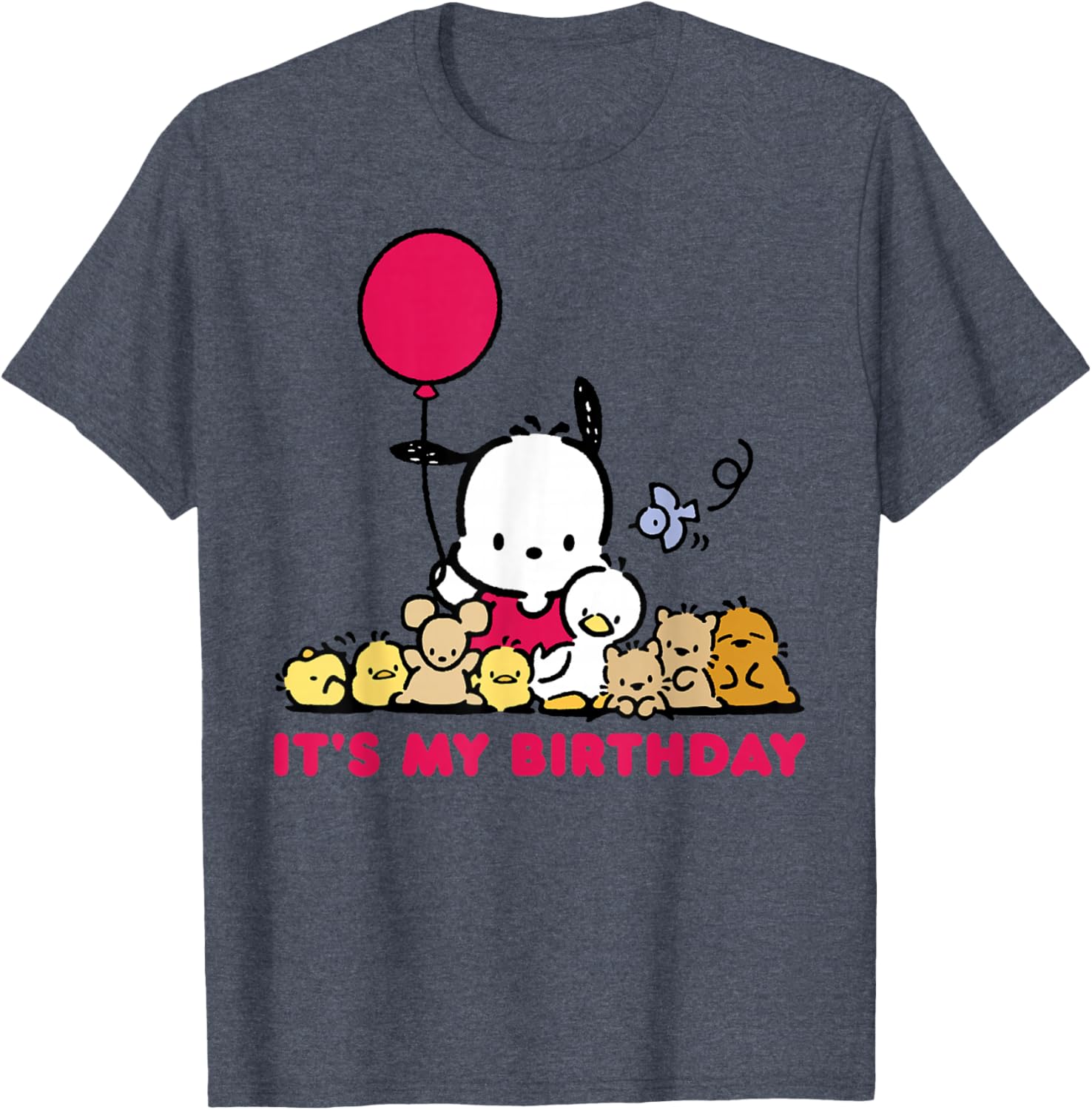 Pochacco Birthday T-Shirt for Adults, Grey Short Sleeve Classic Fit - 16