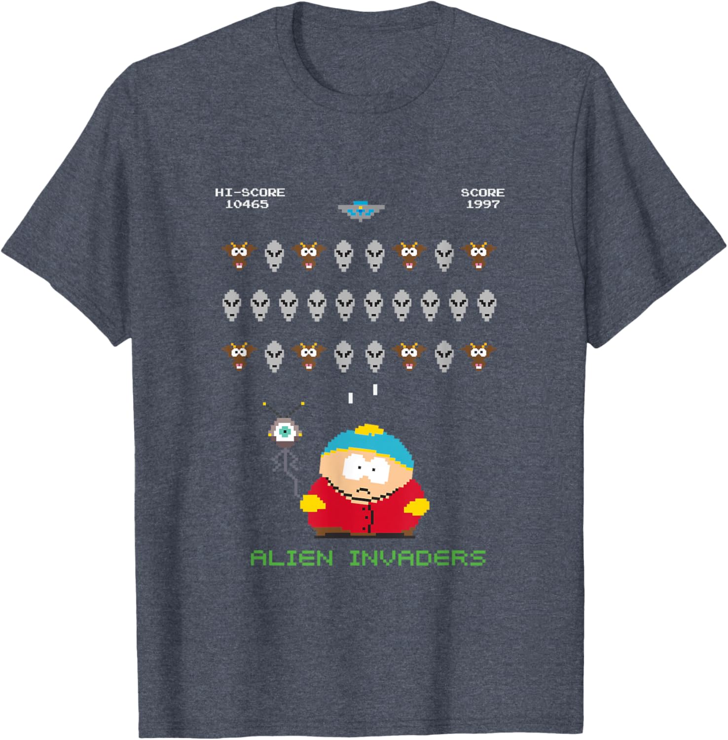 South Park Cartman Alien Invaders 8-Bit Pixel T-Shirt for Fans - 1