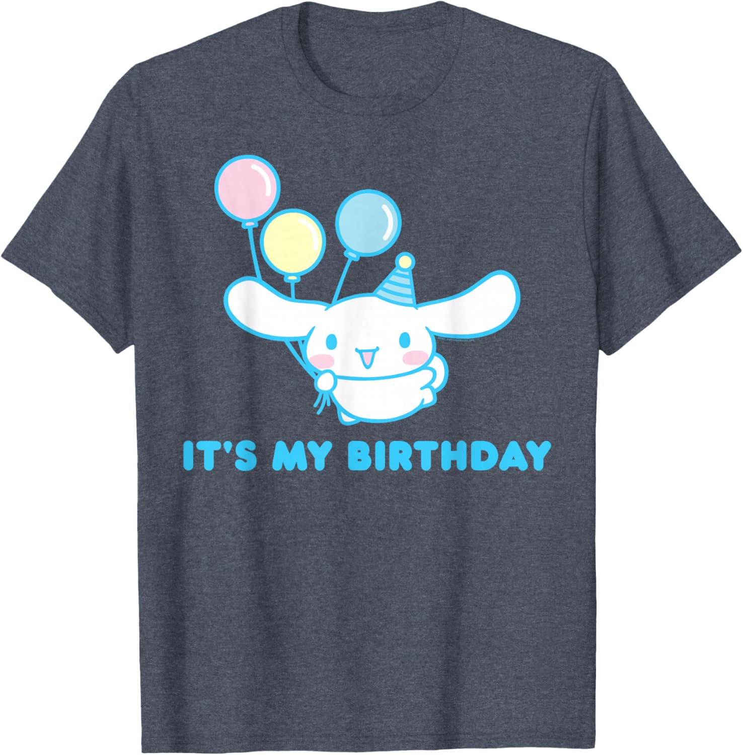 Sanrio Cinnamoroll Birthday T-Shirt for Adults - Blue Crew Neck Short Sleeve - 11