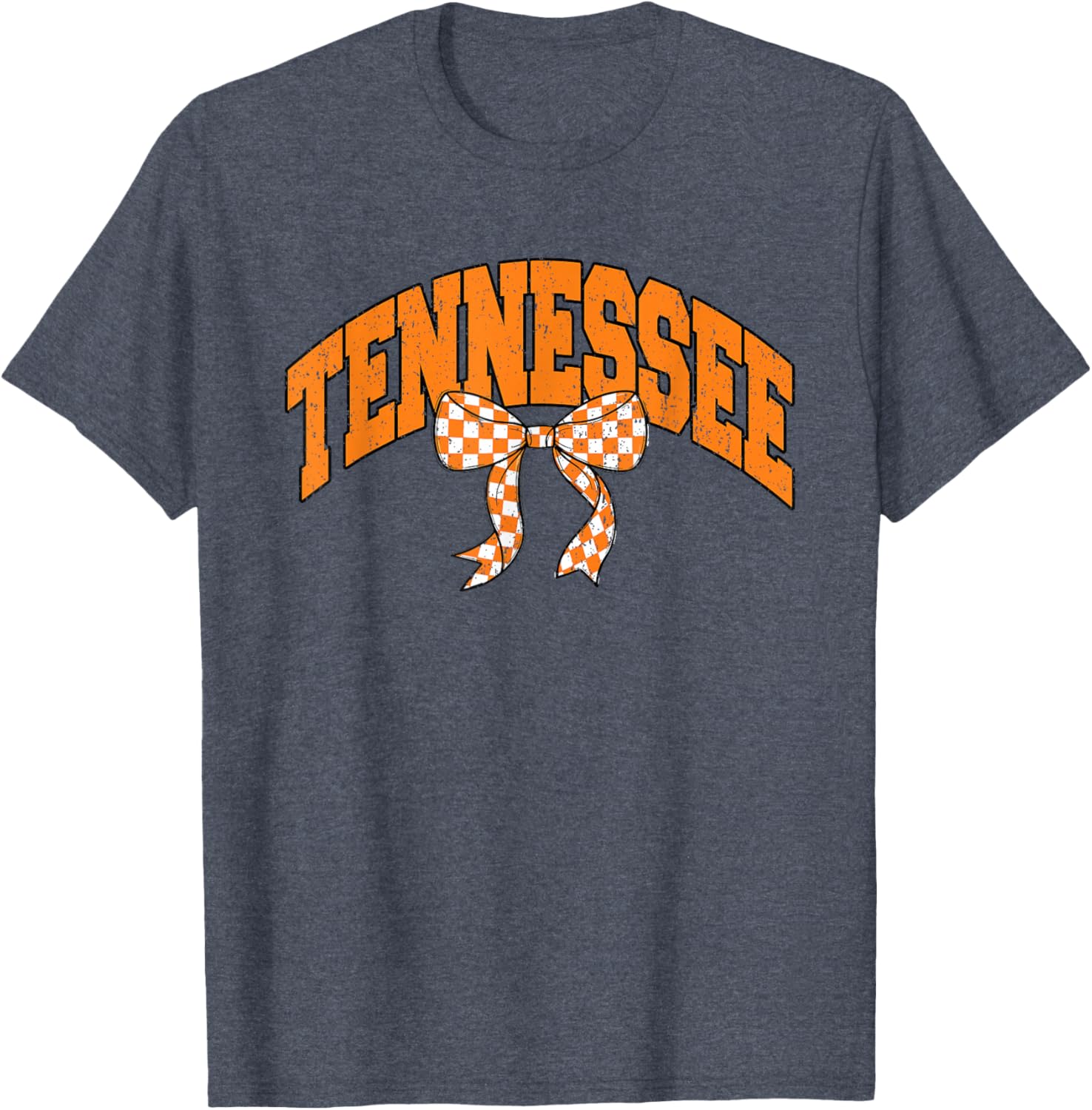 Preppy Tennessee Orange and White Checkerboard Bow T-Shirt for Women - 10