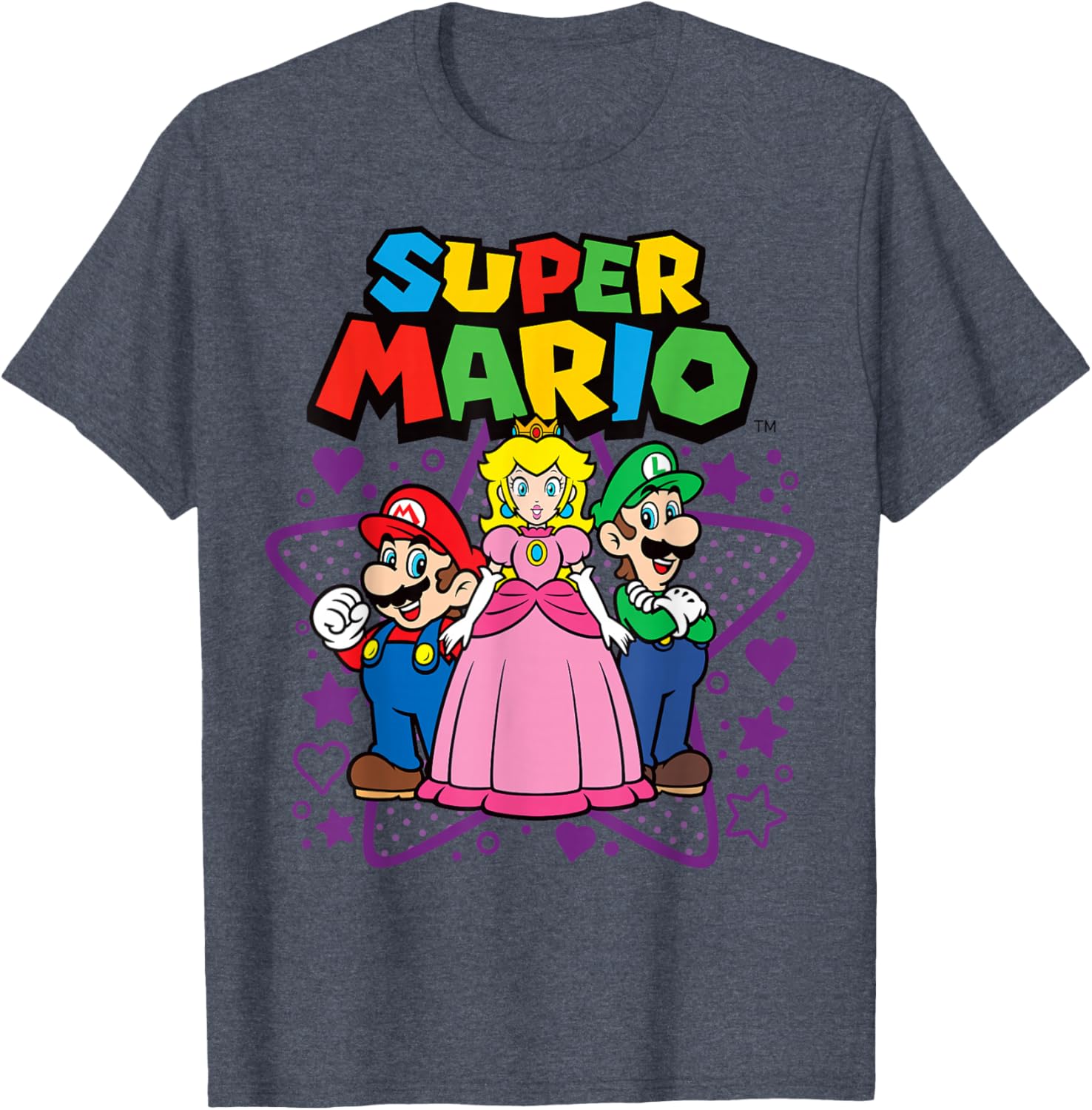 Super Mario Trio T-Shirt with Peach, Luigi, Stars, and Hearts Design - 3