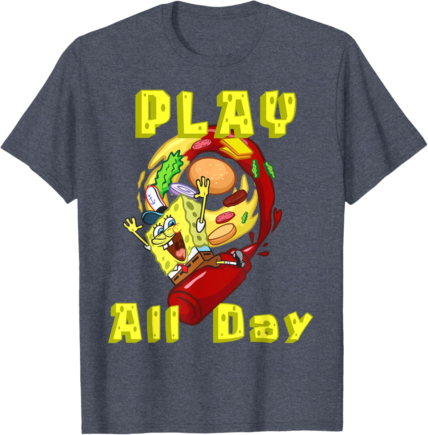 SpongeBob Play All Day T-Shirt with Fun Burger Ketchup Design - 9