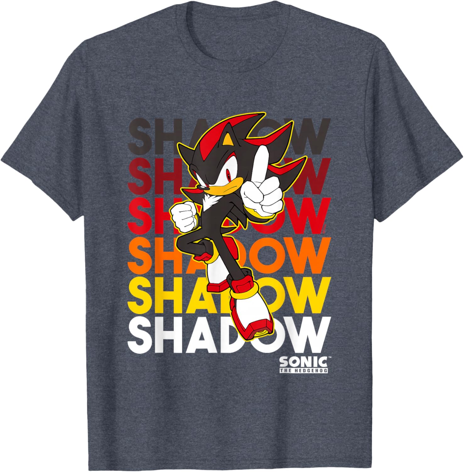 Sonic The Hedgehog Shadow Logo Stacked Text Cool Graphic T-Shirt - 7