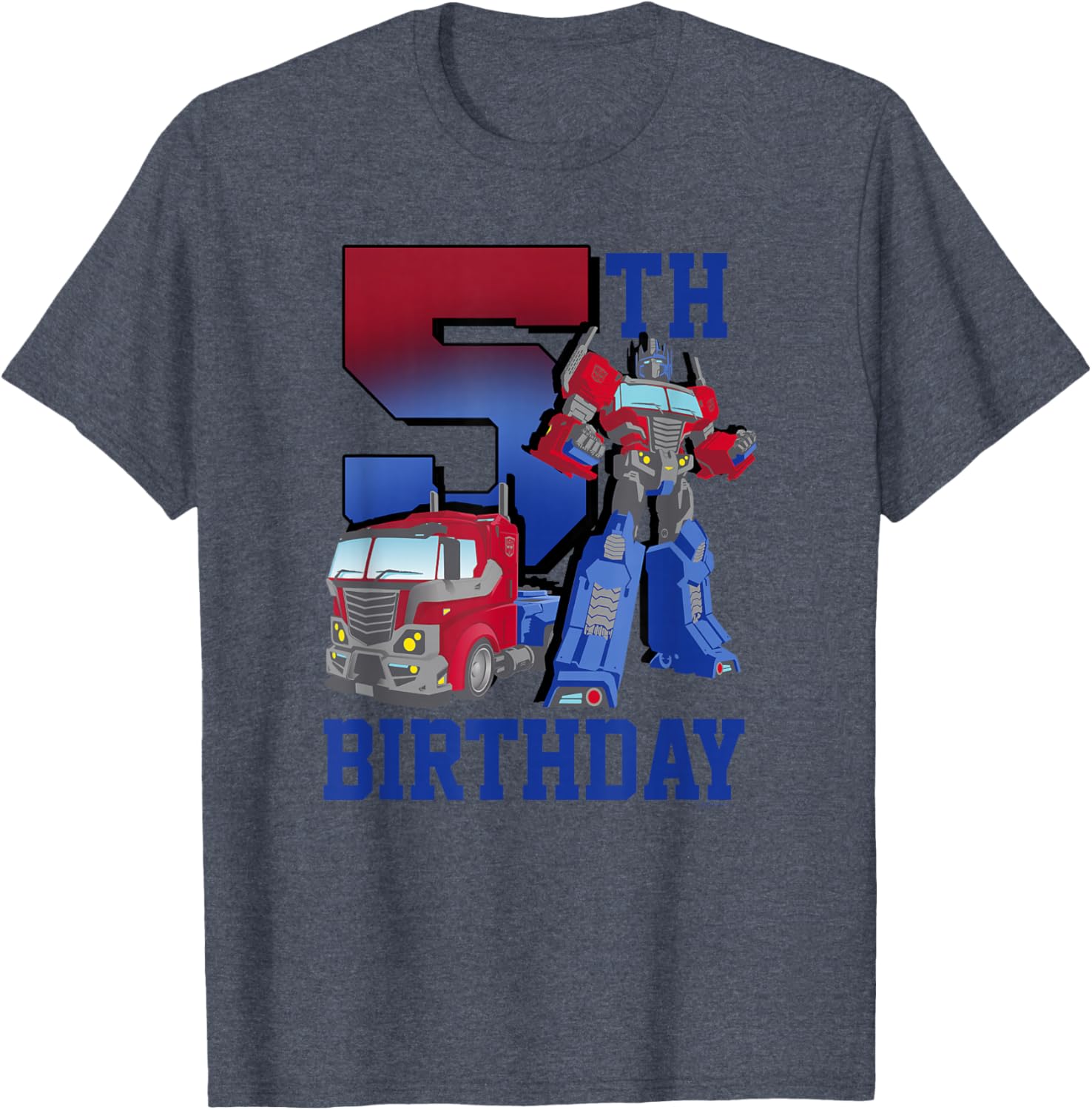 Transformers Optimus Prime 5th Birthday Gradient Poster T-Shirt for Kids - 1