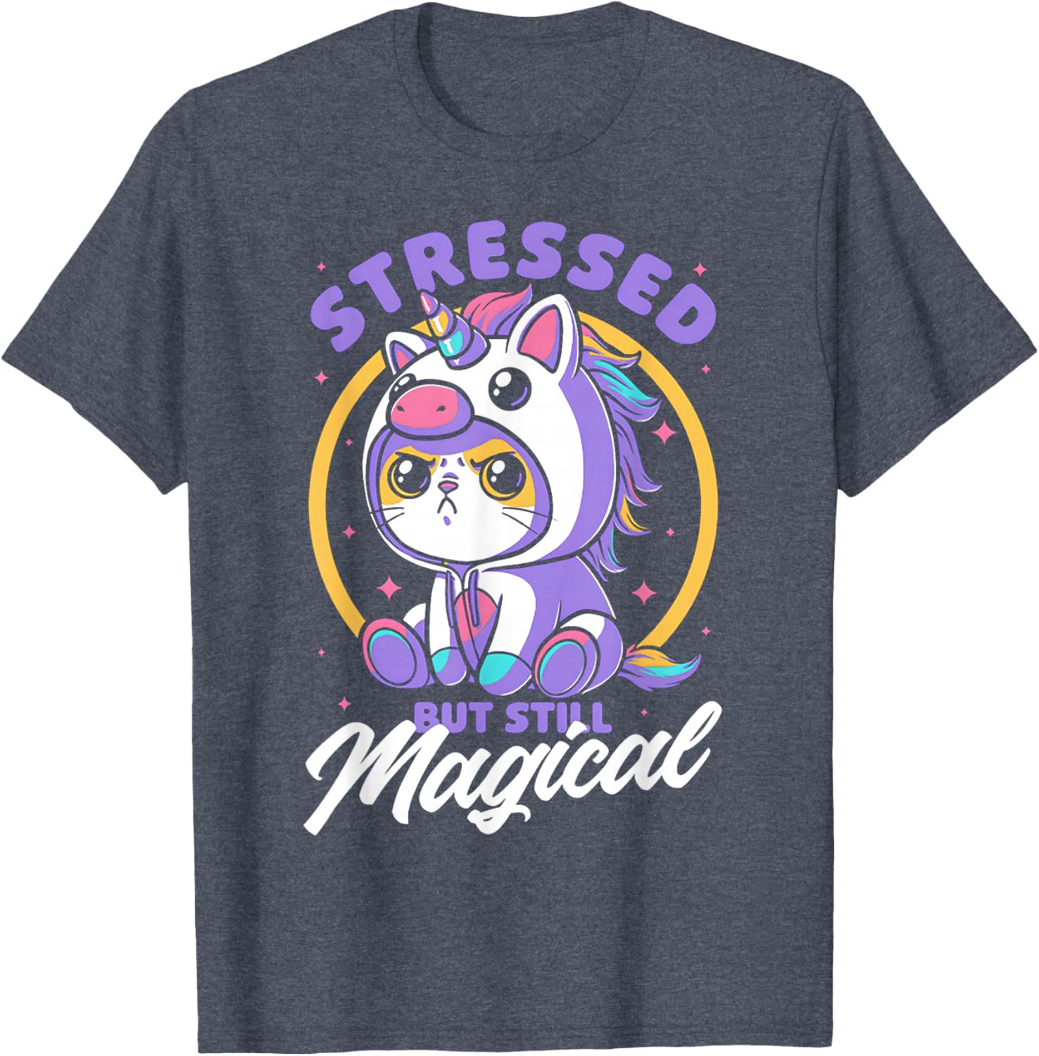 Stressed But Still Magical Cute Cat Unicorn T-Shirt for Cat Lovers - 7