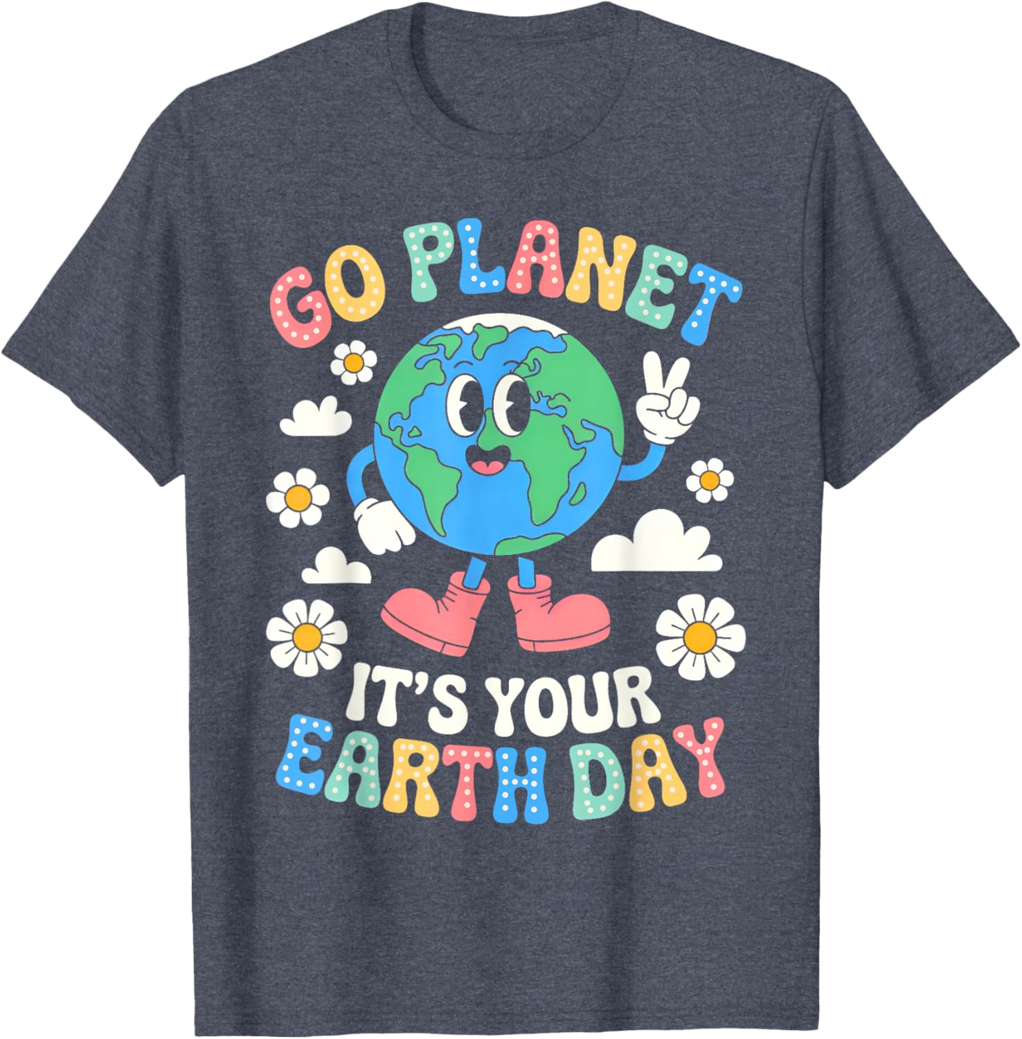 Groovy Go Planet Earth Day 2025 Retro Teacher Kids T-Shirt - 1