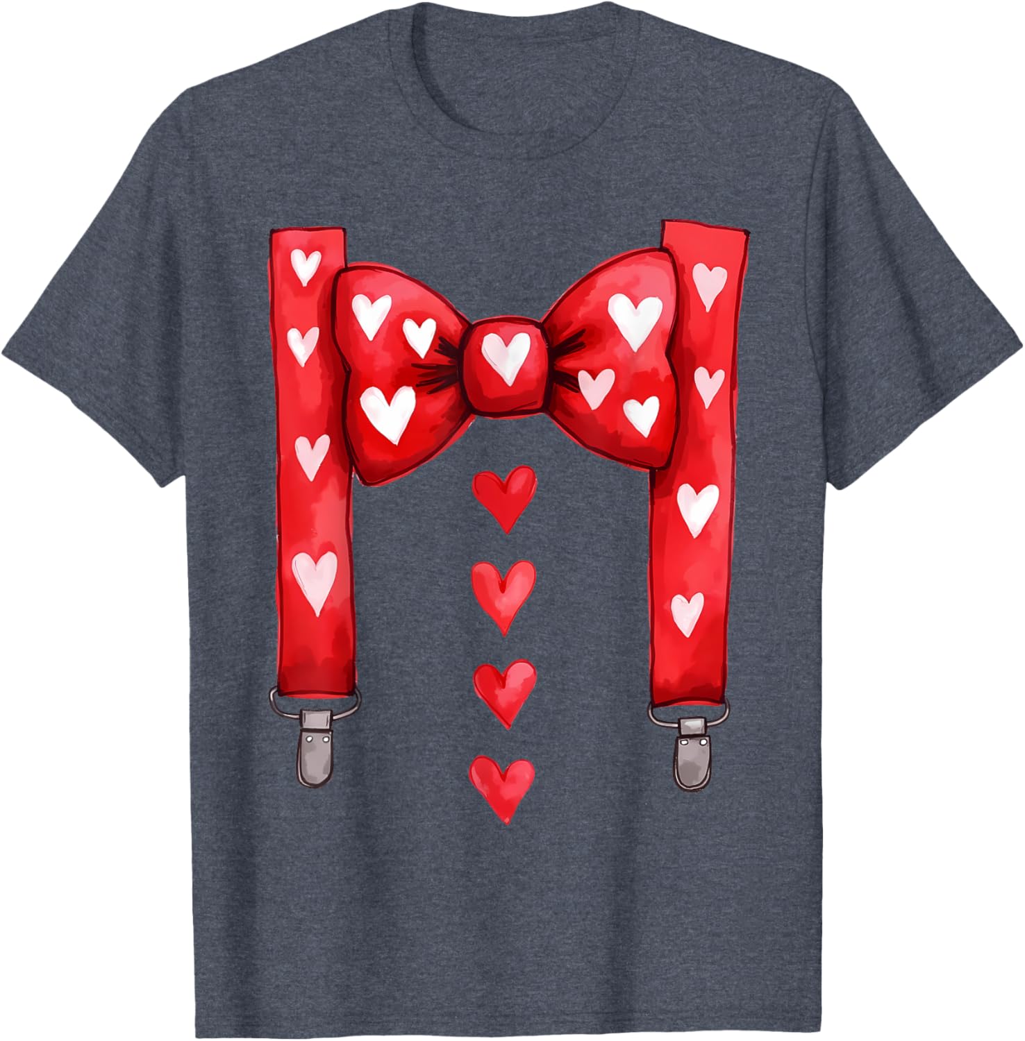 Red Hearts Bow Tie Suspenders T-Shirt for Toddler Boys Valentine's Day - 14