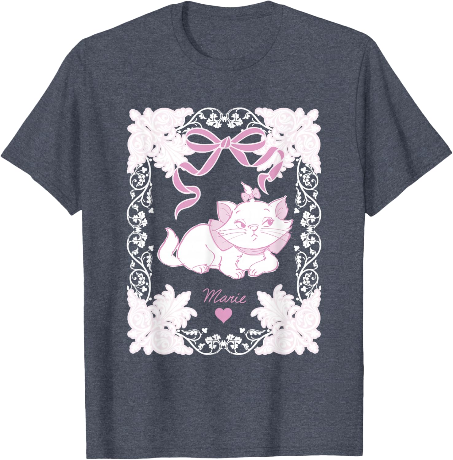 Vintage Marie Aristocats Lace and Ribbon Frame T-Shirt for Disney Fans - 1