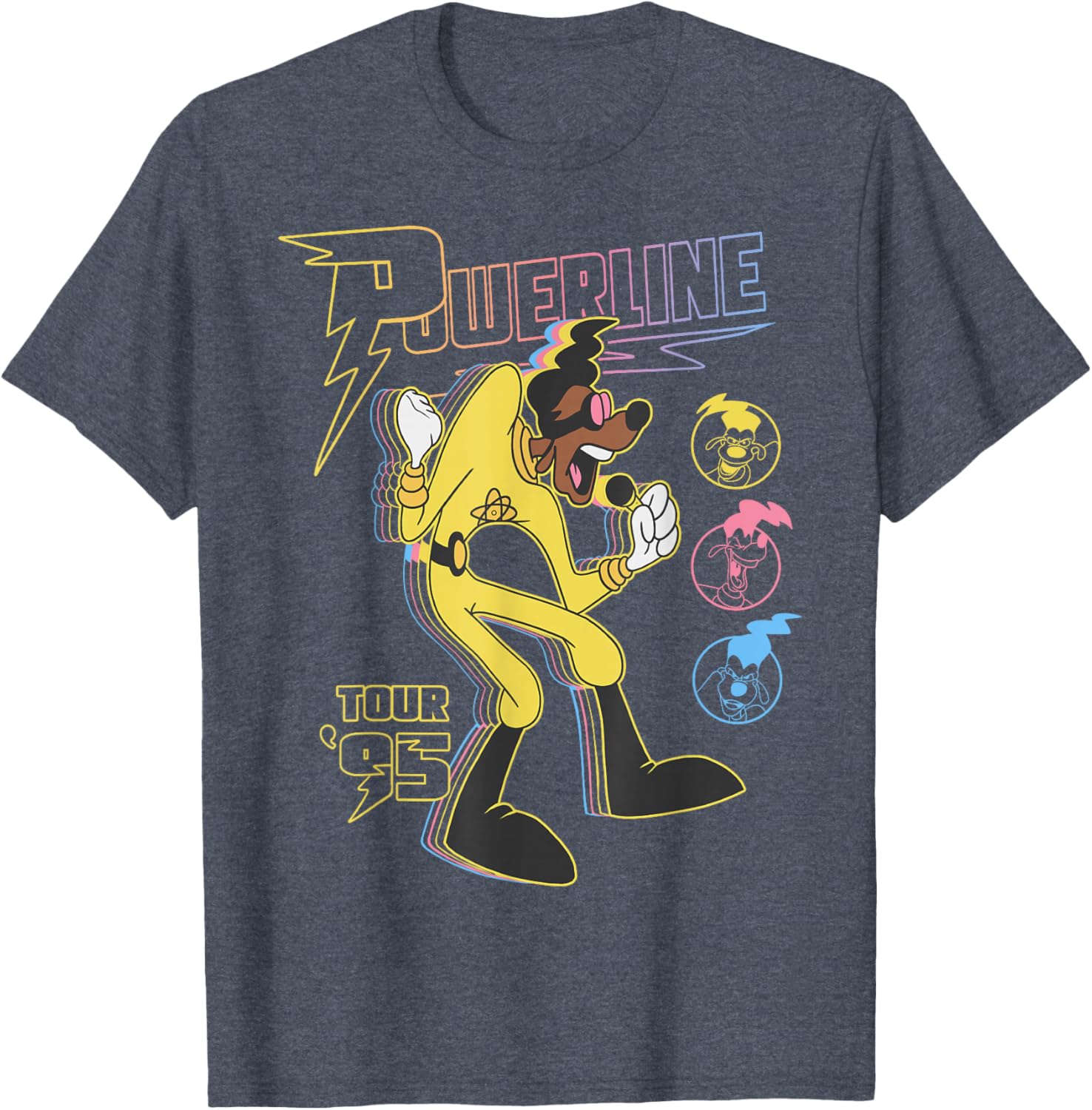 Retro Goofy Movie Powerline Tour 95 Neon Poster T-Shirt for Fans - 3