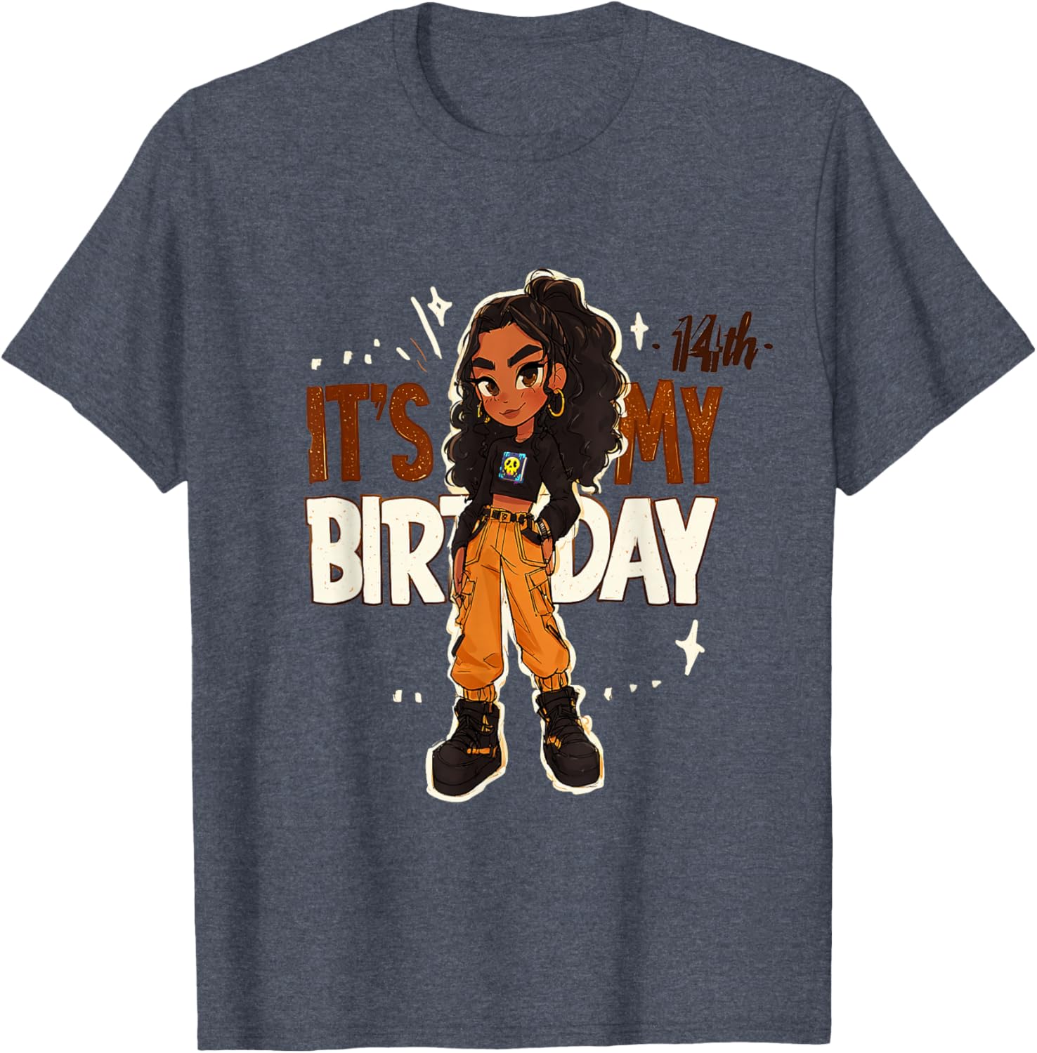 14th Birthday Girl Outfit with Cargo Pants and Curly Hair Art T-Shirt - 7