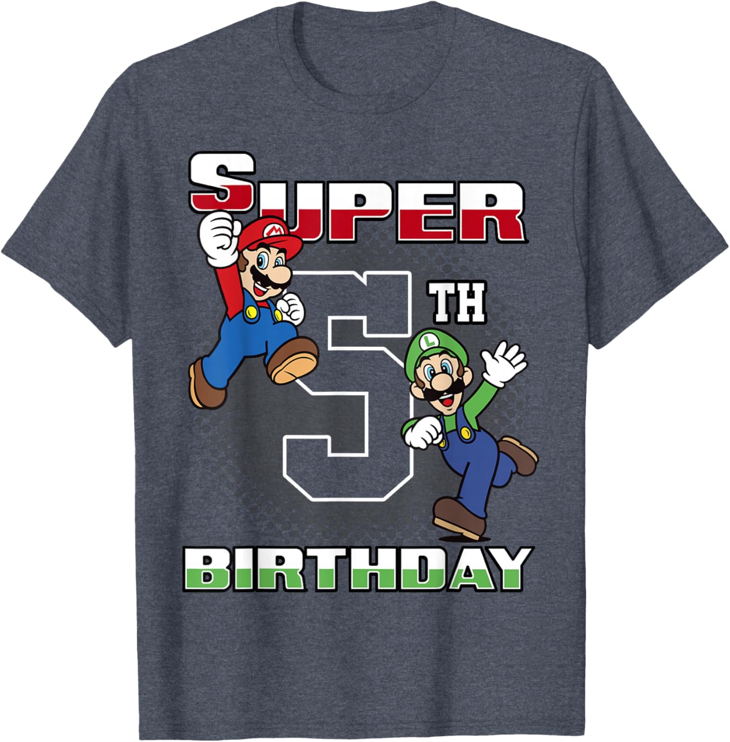 Super Mario Luigi 5th Birthday Portrait T-Shirt for Kids Fun Gift - 7