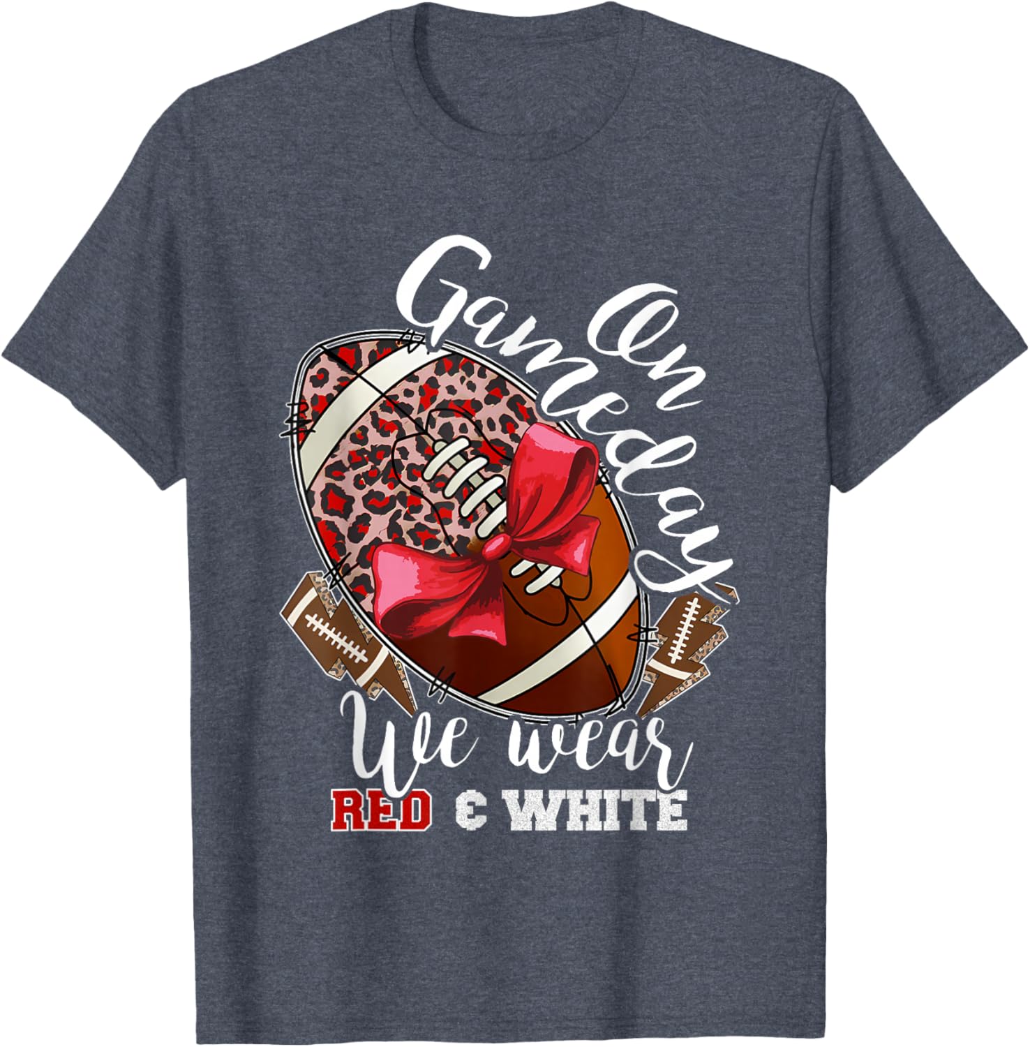 On Gameday Football We Wear Red and White School Spirit T-Shirt - 20