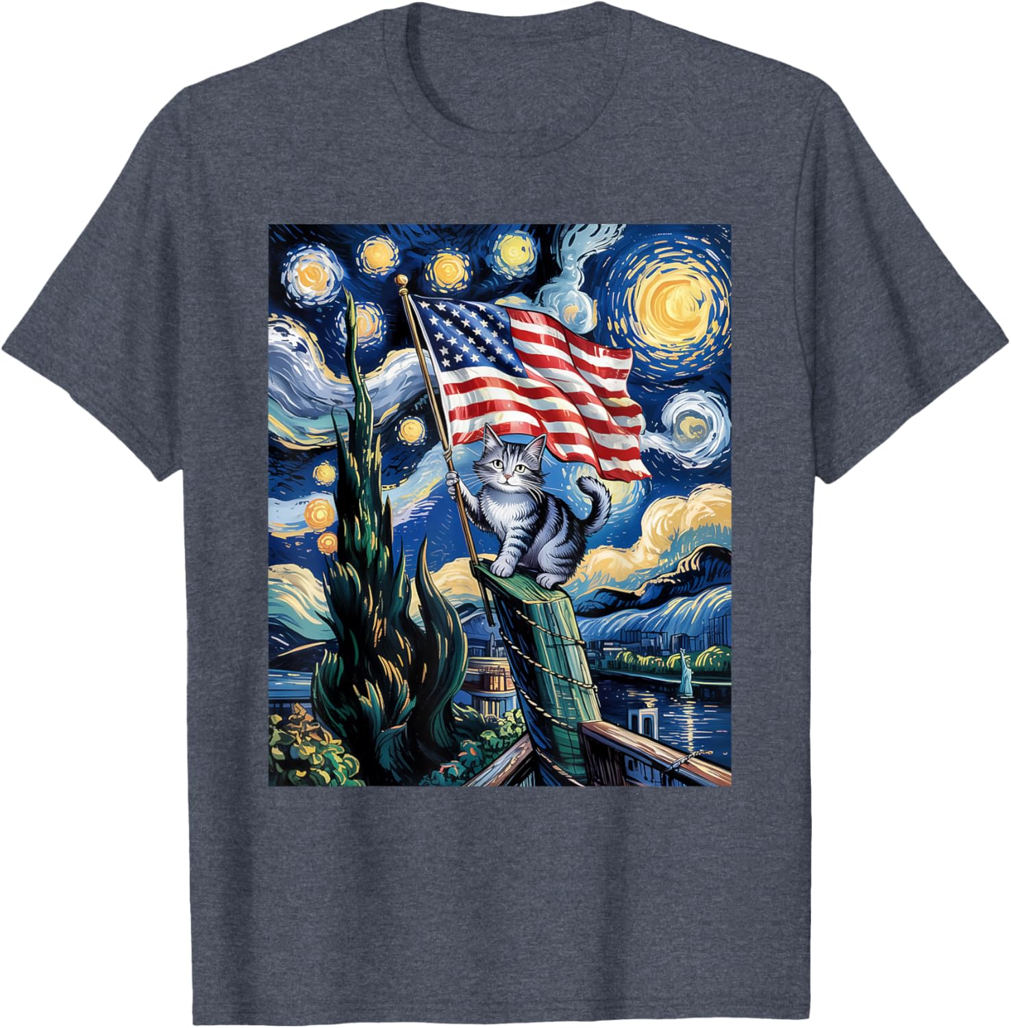 Starry Night Patriotic Cat T-Shirt for 4th of July Celebrate in Style - 9