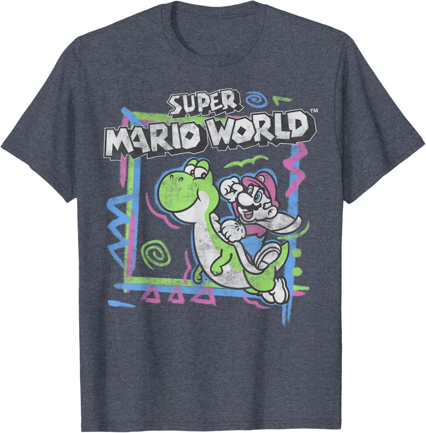 Retro Super Mario World Neon Yoshi Ride T-Shirt for Gamers and Fans - 9