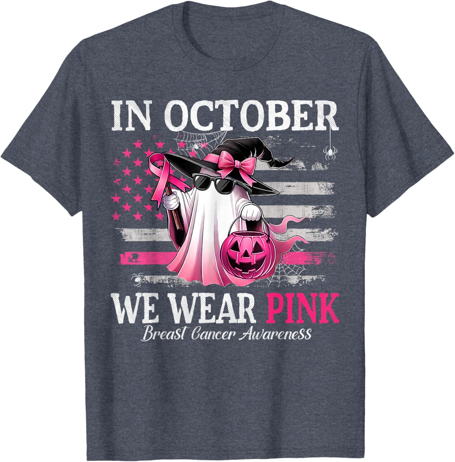 October Breast Cancer Awareness T-Shirt with Pink Ghost Witch Design - 9