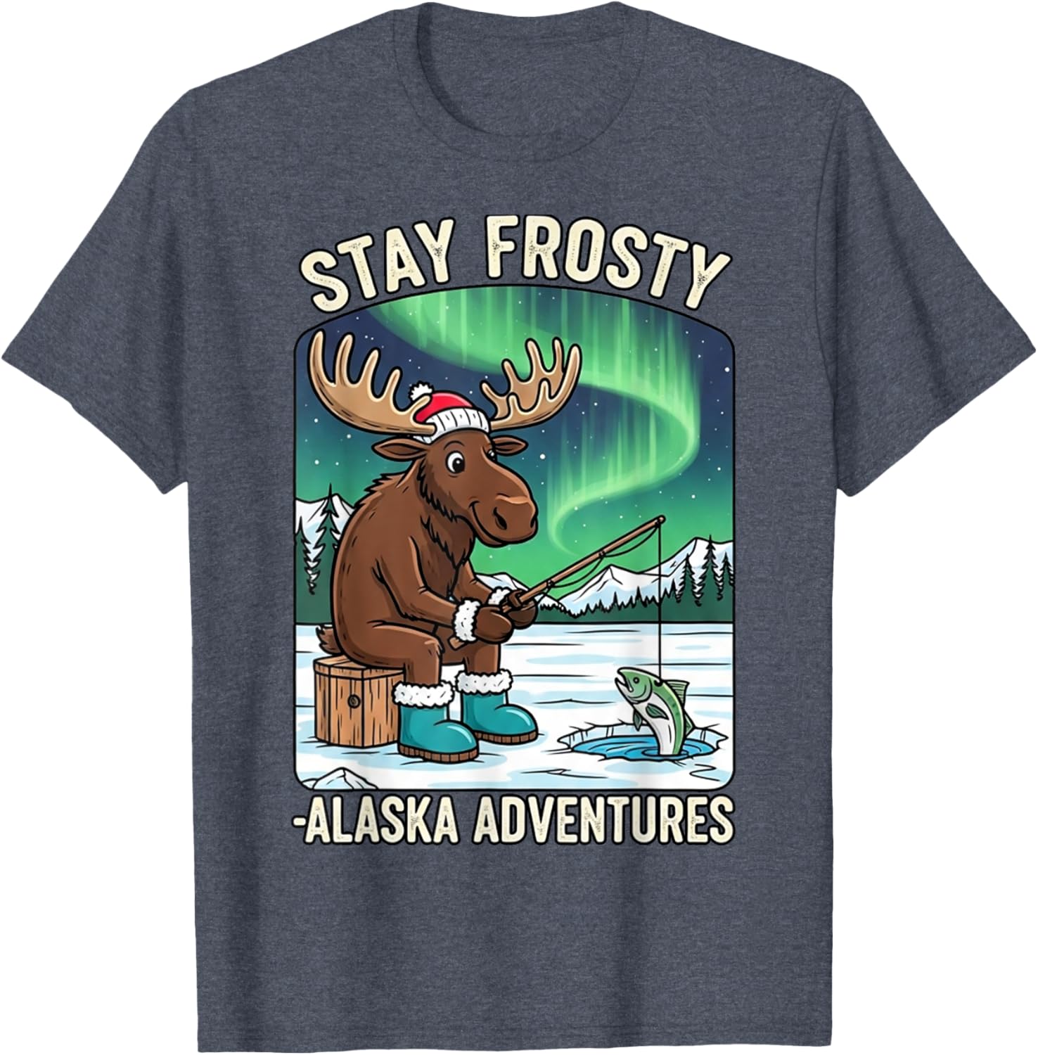 Stay Cold Frosty Moose Ice Fishing T-Shirt for Alaska Winter Adventures - 6