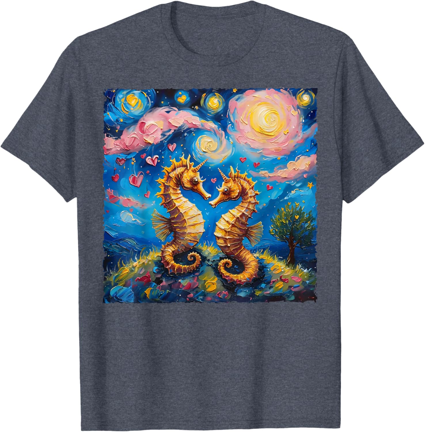 Seahorse Van Gogh Starry Night Couples T-Shirt for Valentine's Day Gift - 14