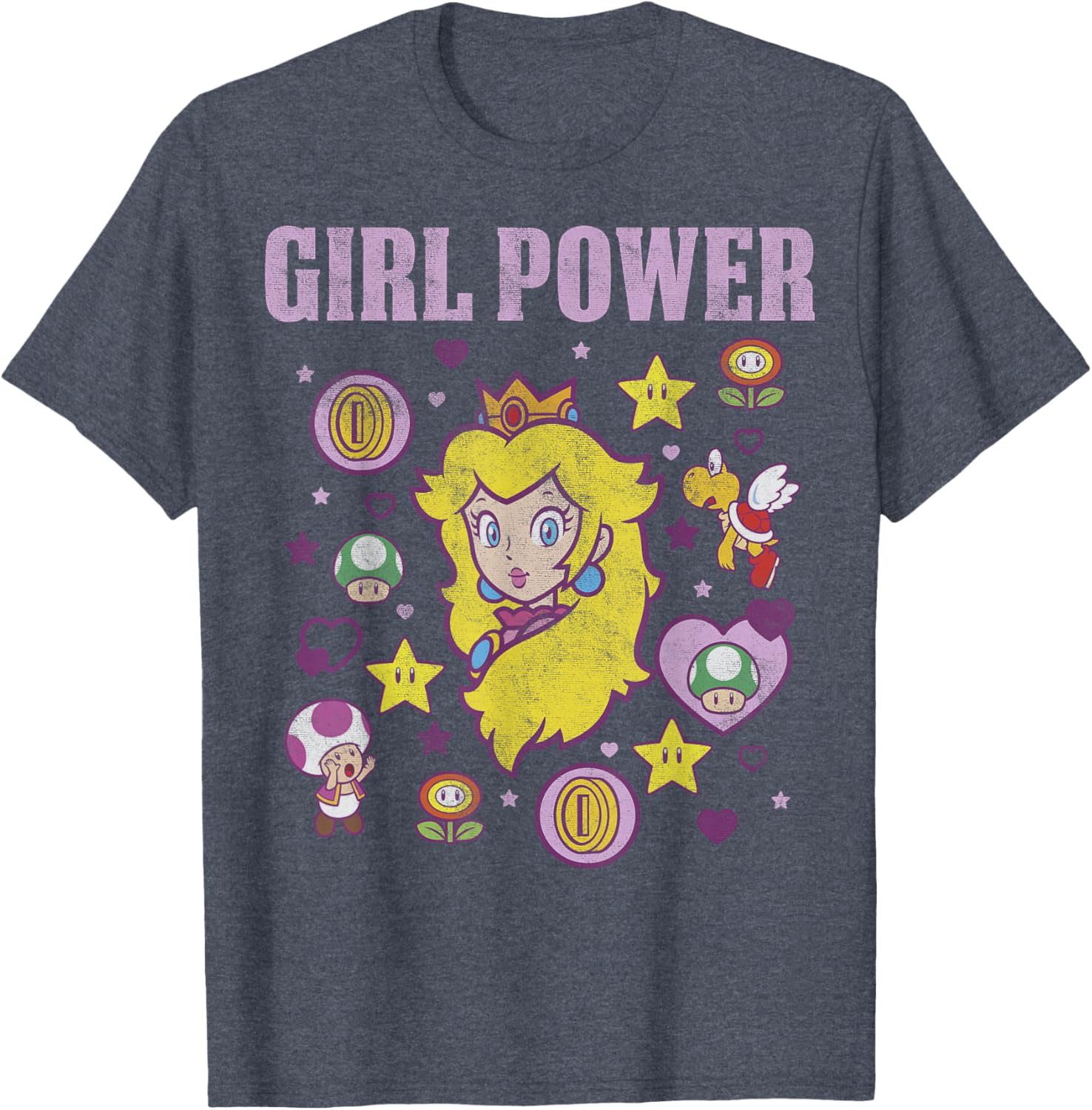 Nintendo Super Mario Peach Girl Power Icons Graphic T-Shirt for Women - 1