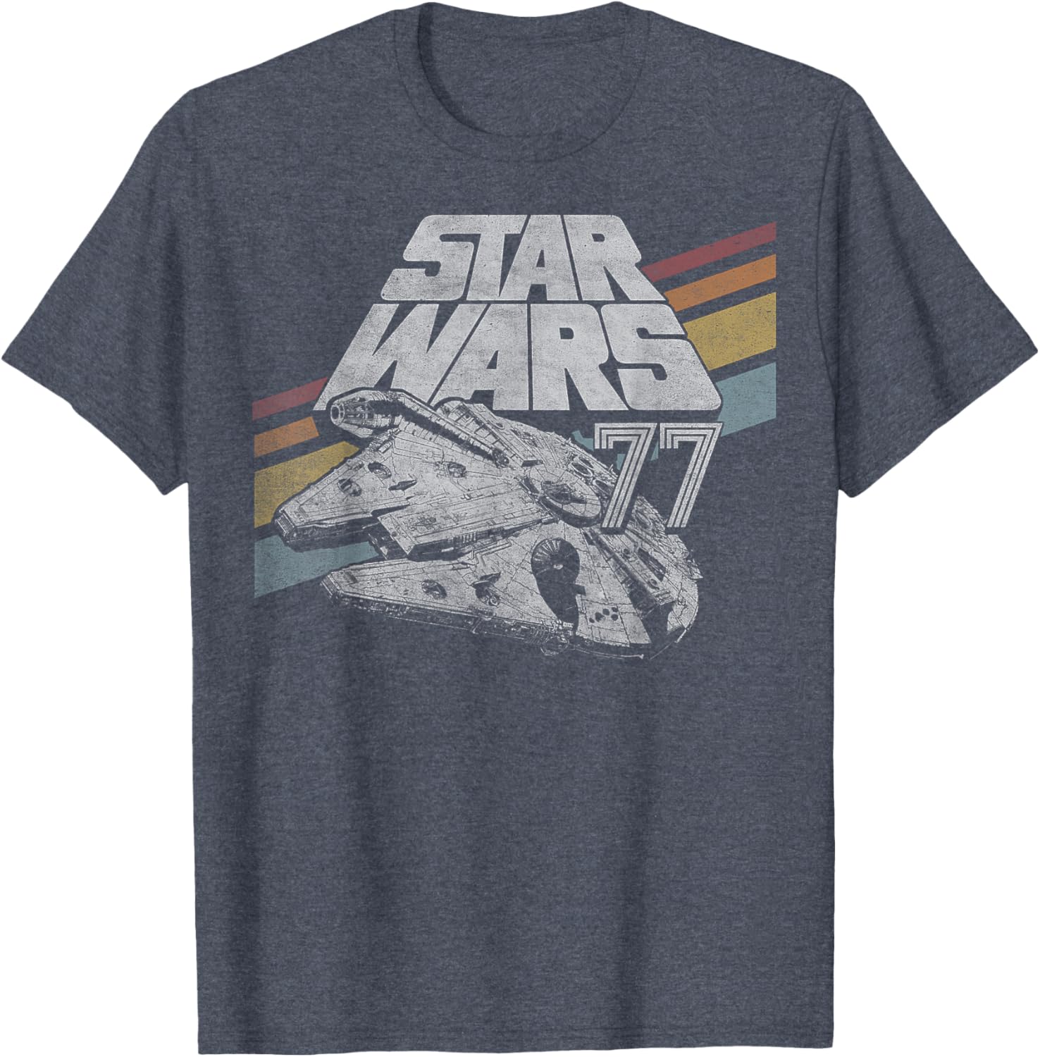 Retro Star Wars Millennium Falcon T-Shirt with Diagonal Stripes for Fans - 3