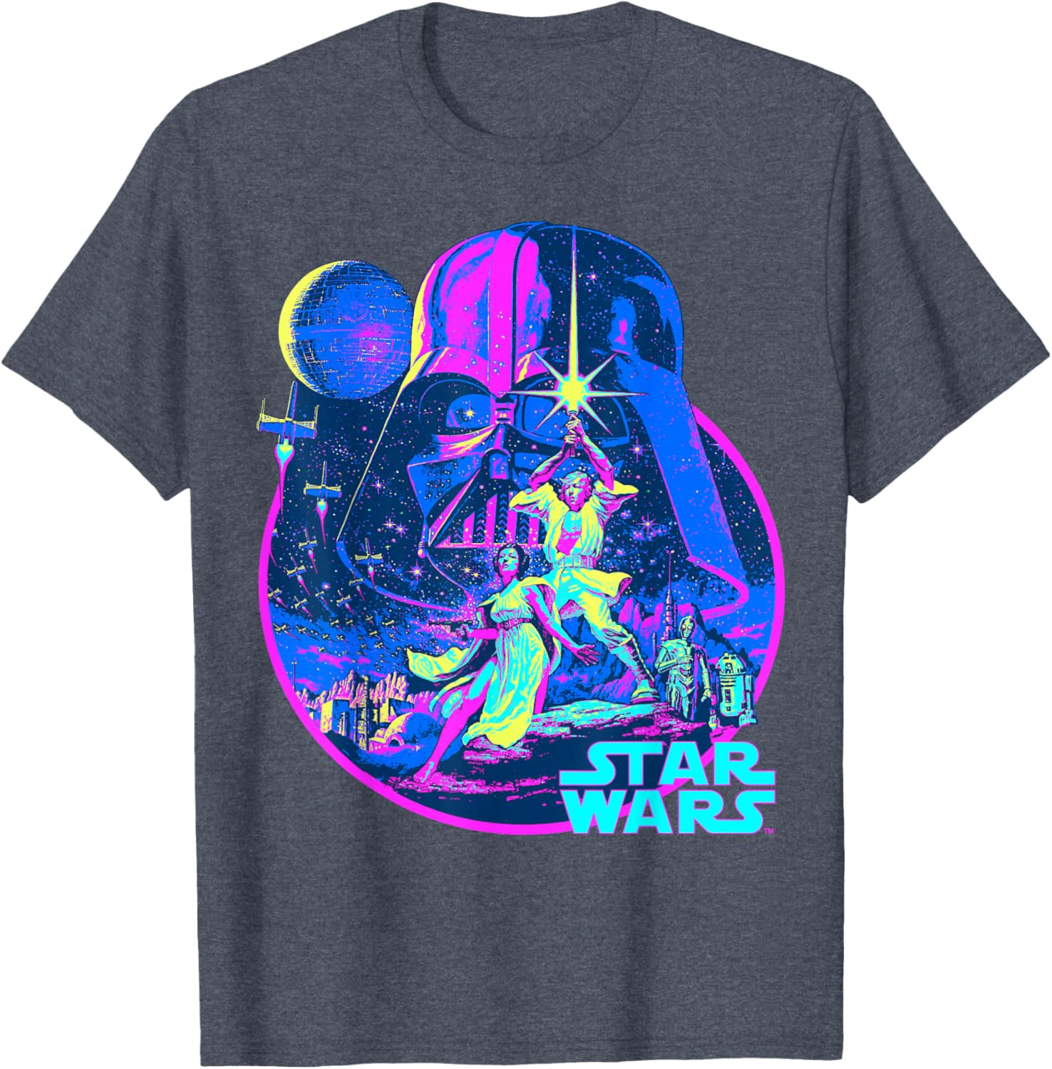 Star Wars Neon Poster T-Shirt for Fans of Disney Classic Adventure - 4