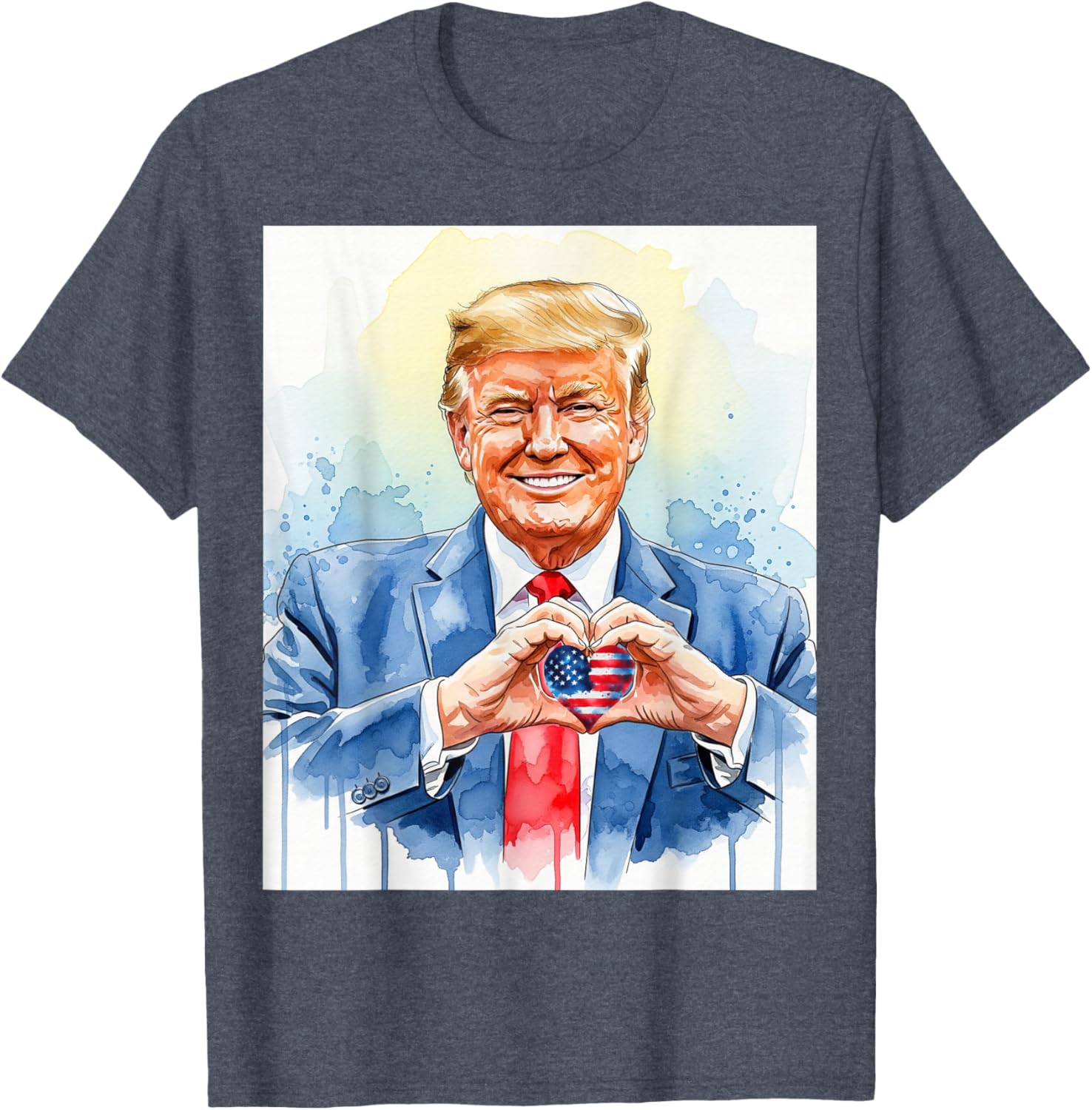 Patriotic Watercolor Trump Heart Hands T-Shirt for Proud Americans - 29