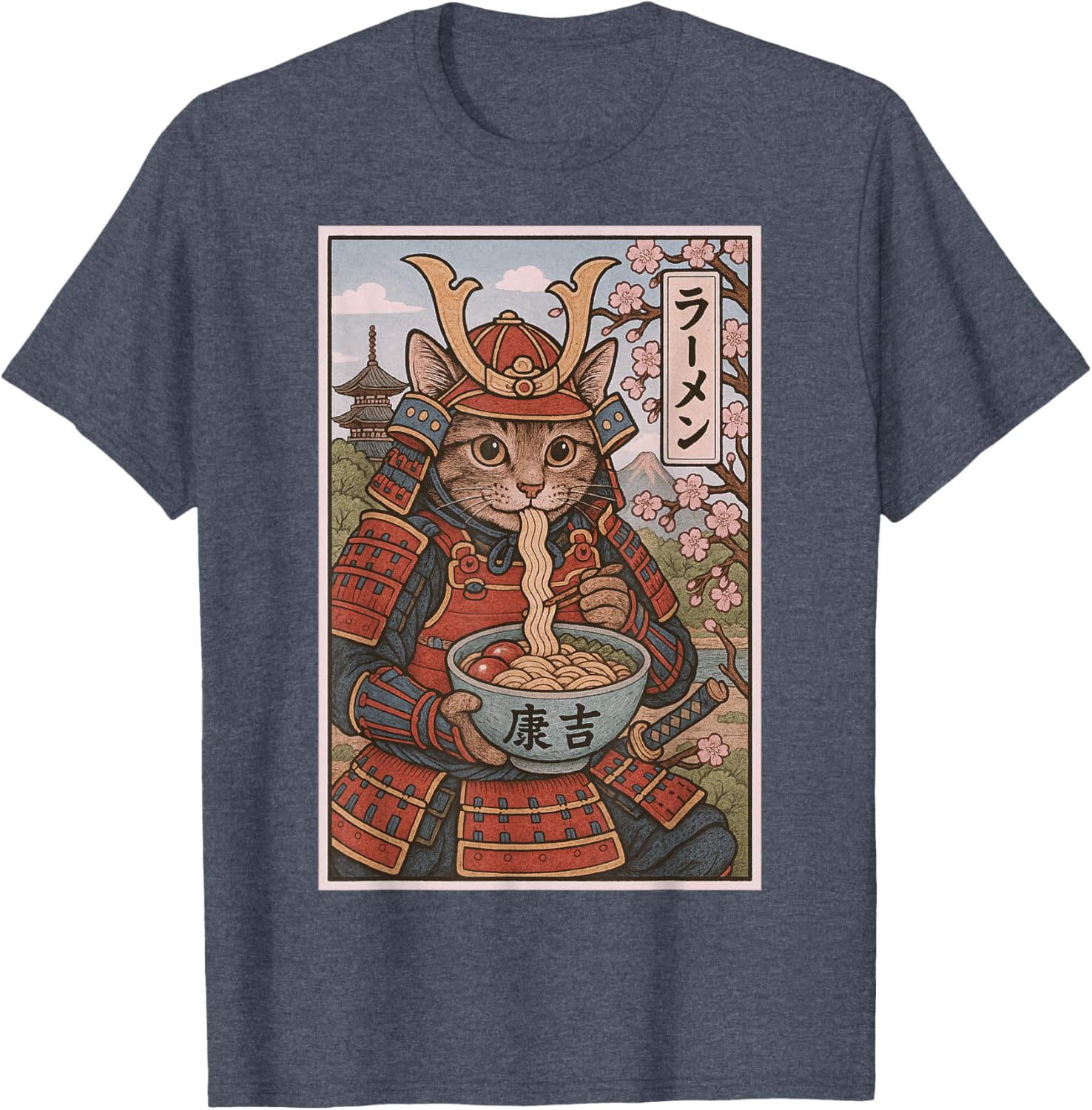Samurai Cat Ramen Lovers T-Shirt - Cute Japanese Warrior Cat Tee - 8