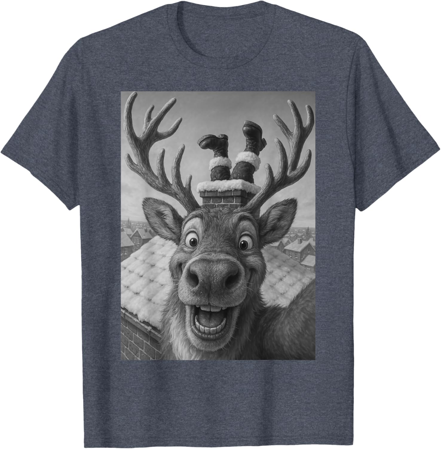 Funny Reindeer Selfie Santa Christmas T-Shirt for Kids and Adults - 11