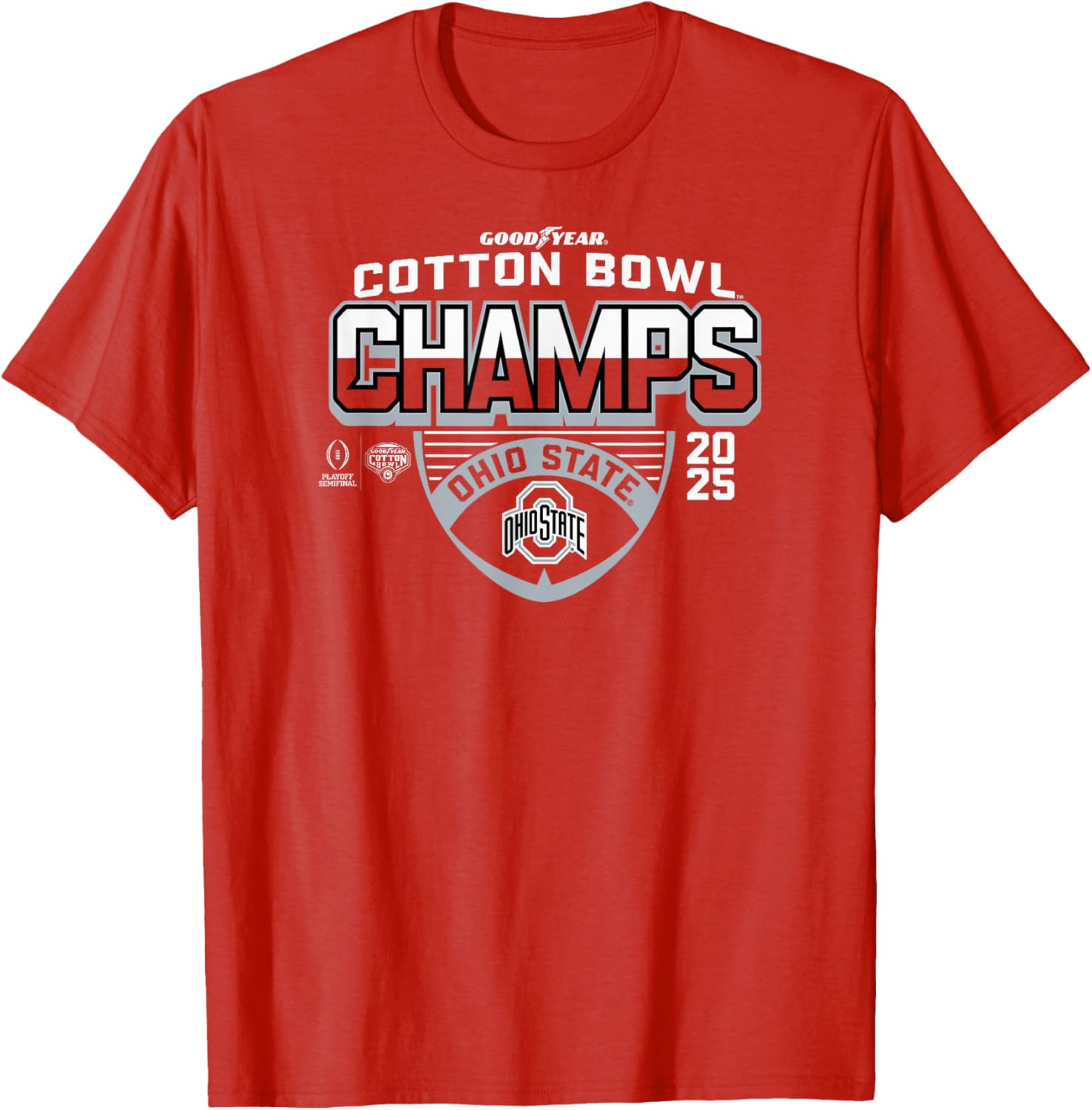 Ohio State Buckeyes Cotton Bowl Champs 2025 Icon Red T-Shirt for Fans - 1