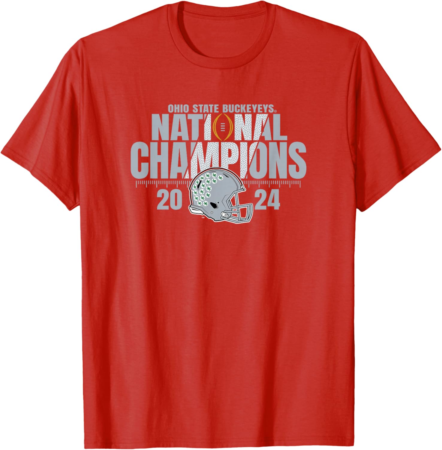 Ohio State Buckeyes National Champs 2024 Red T-Shirt with Helmet Design - 1