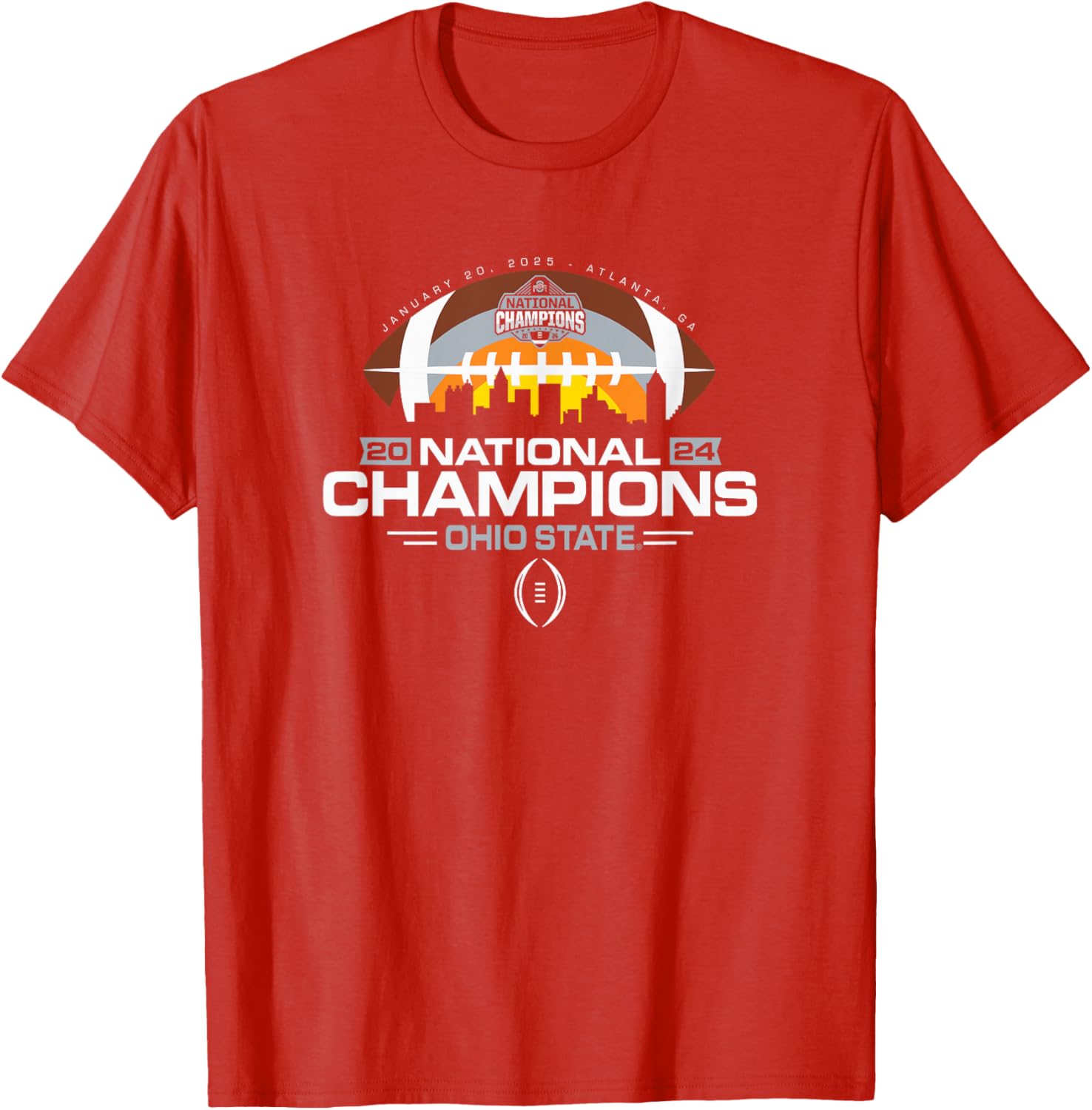 Ohio State Buckeyes 2024 National Champs Skyline Red T-Shirt for Fans - 1