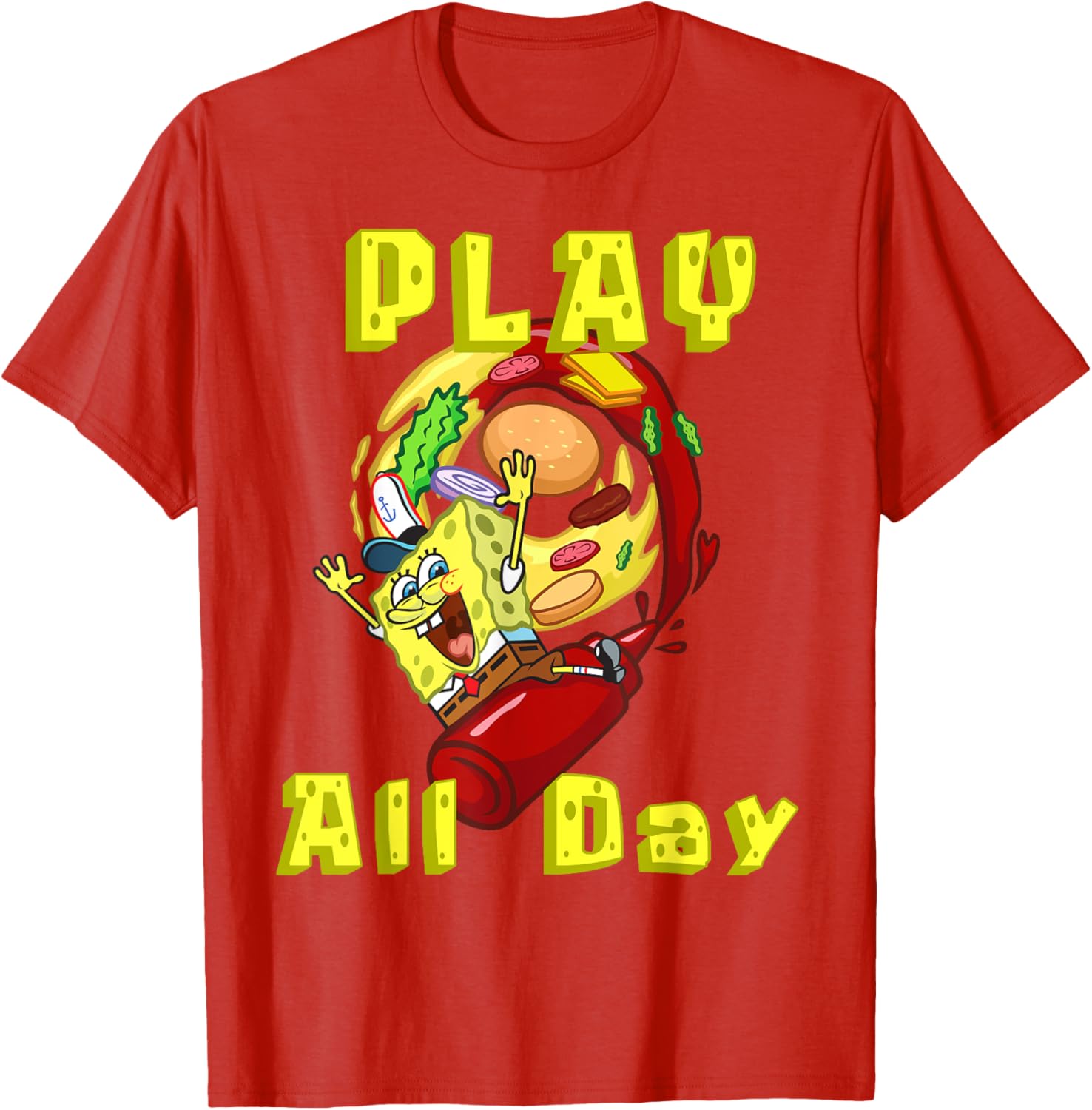 SpongeBob Play All Day T-Shirt with Fun Burger Ketchup Design - 6