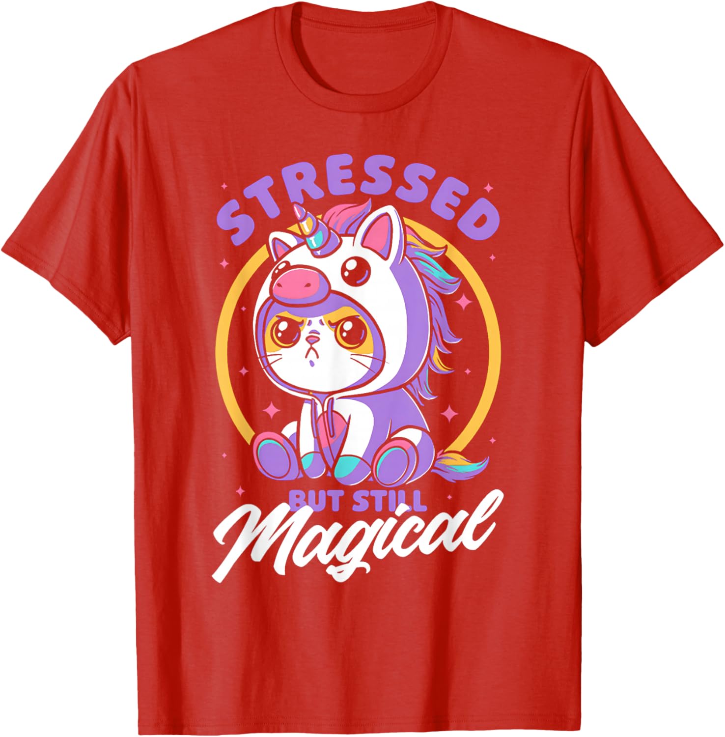 Stressed But Still Magical Cute Cat Unicorn T-Shirt for Cat Lovers - 12