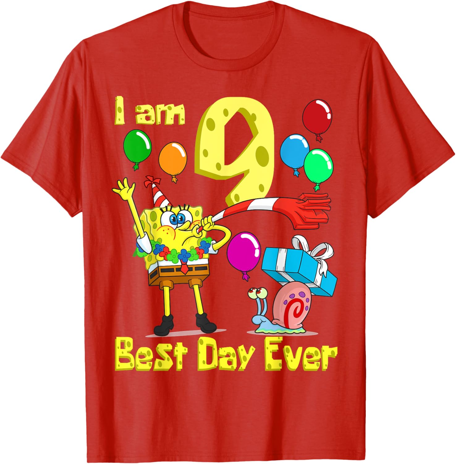 SpongeBob I Am 9 Years Old Birthday Party T-Shirt for Kids Fun Gift - 2