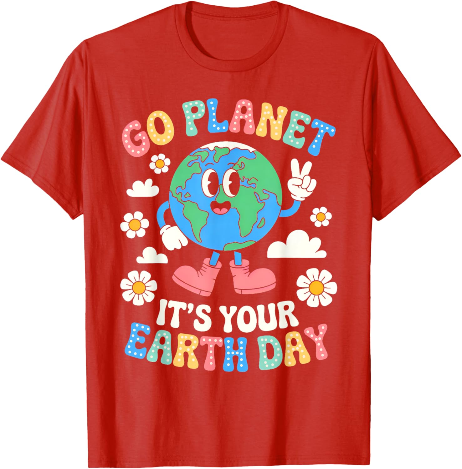 Groovy Go Planet Earth Day 2025 Retro Teacher Kids T-Shirt - 13